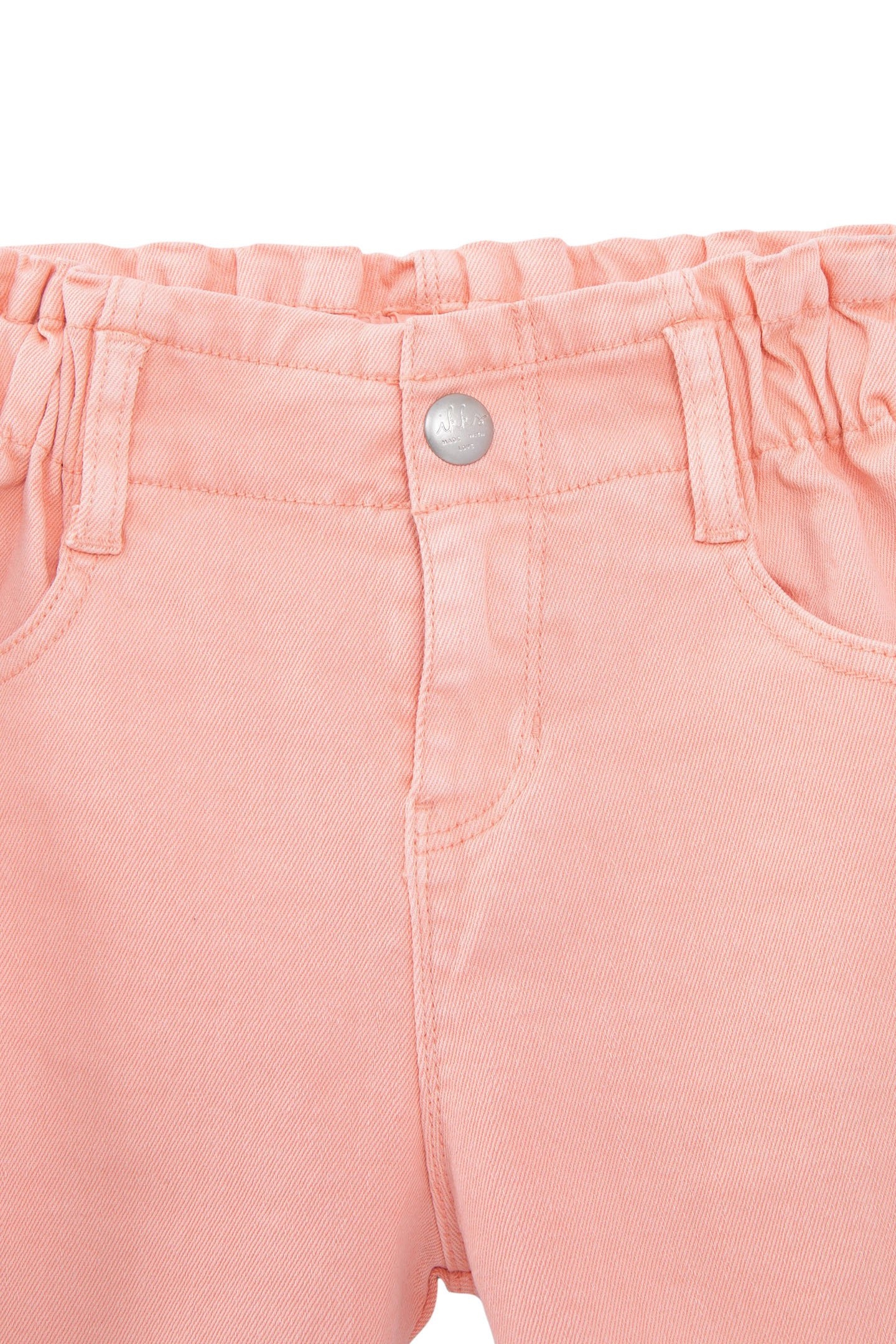GIRLS’ PEACH DENIM SHORTS, EMBROIDERED BRAID DOWN SIDES 4