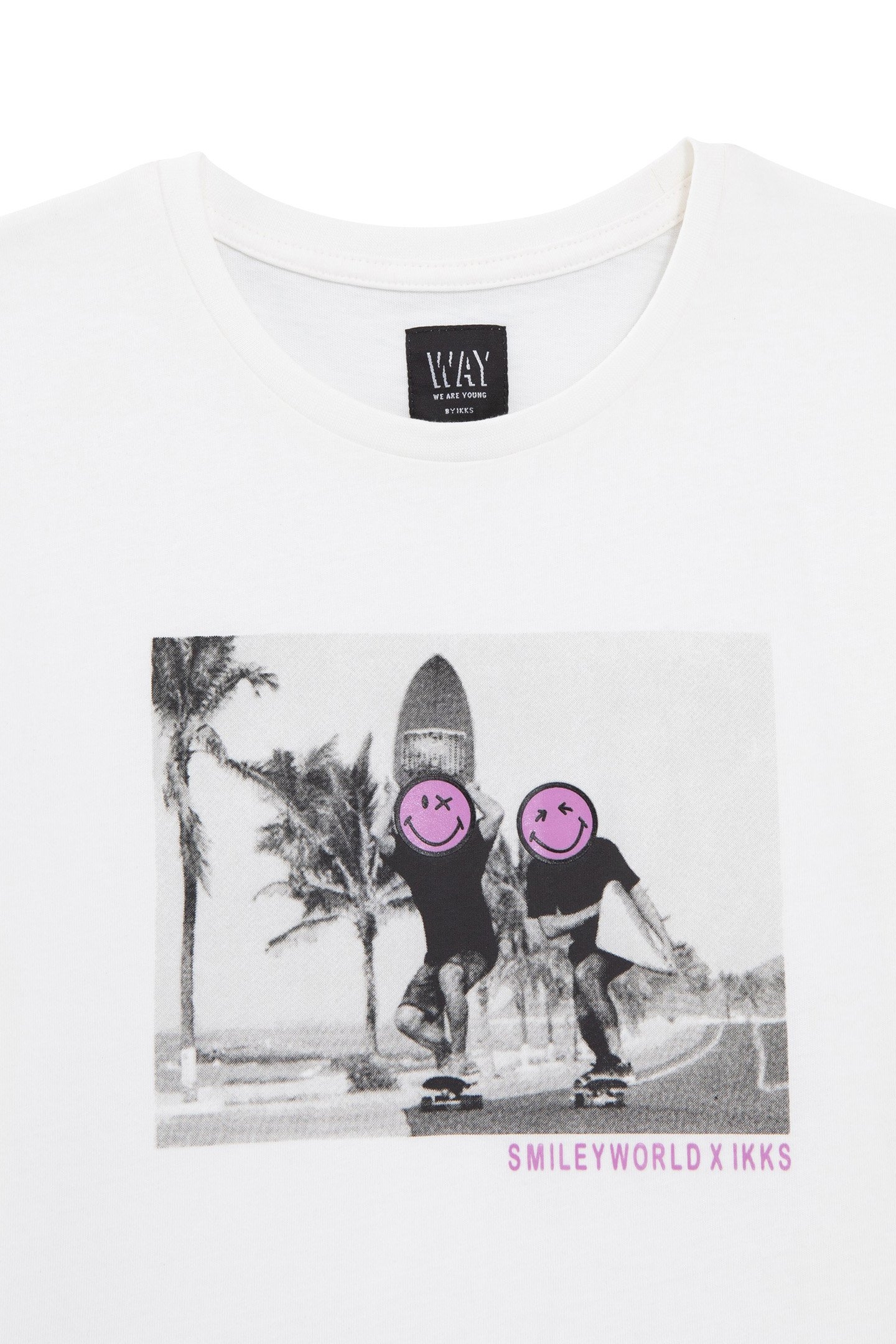 BOYS’ WHITE ORGANIC COTTON T-SHIRT, SMILEYWORLD SKATERS PHOT 3