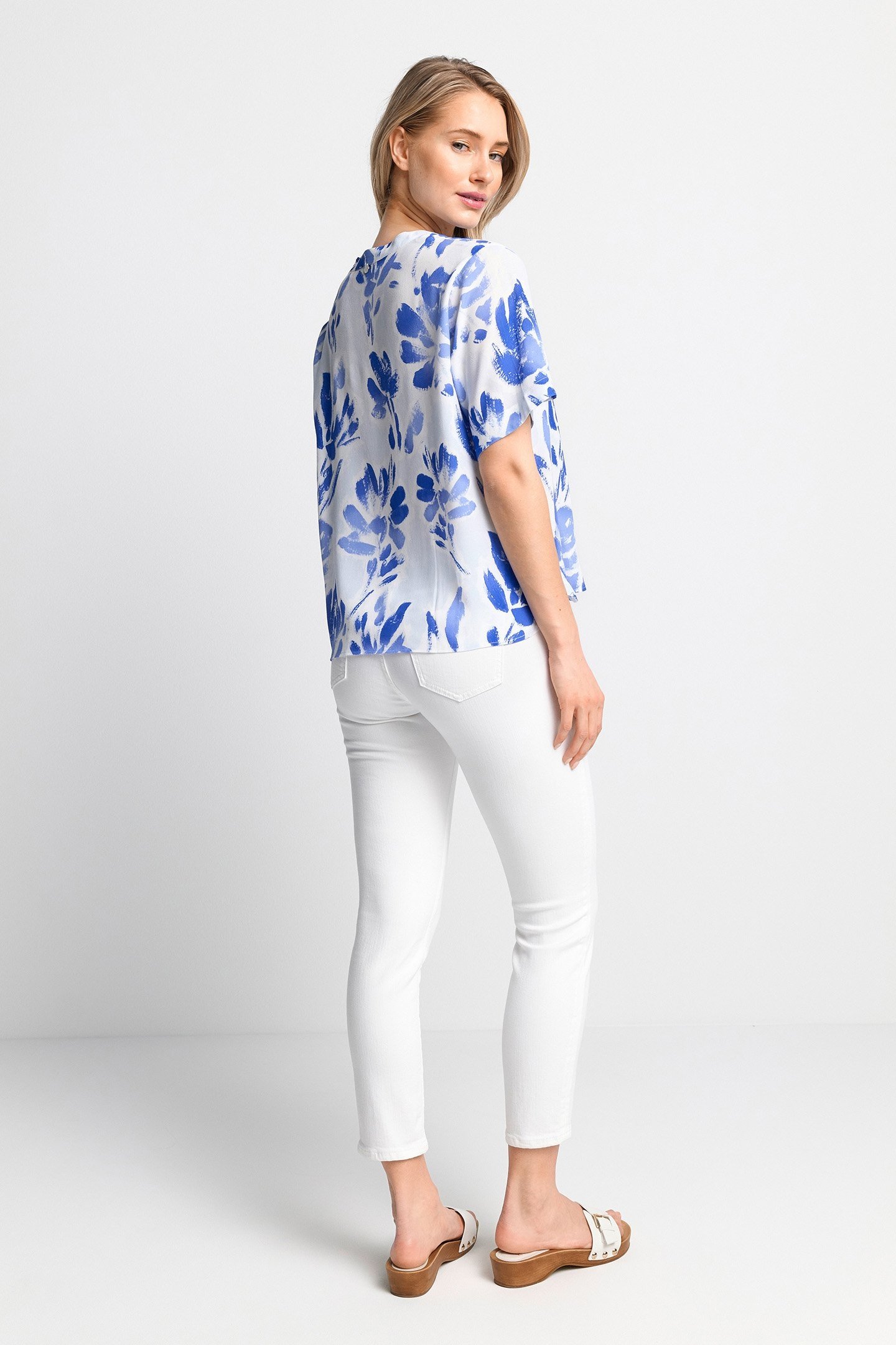 PRINTED V-NECK BLOUSE COTTON BLUE 3