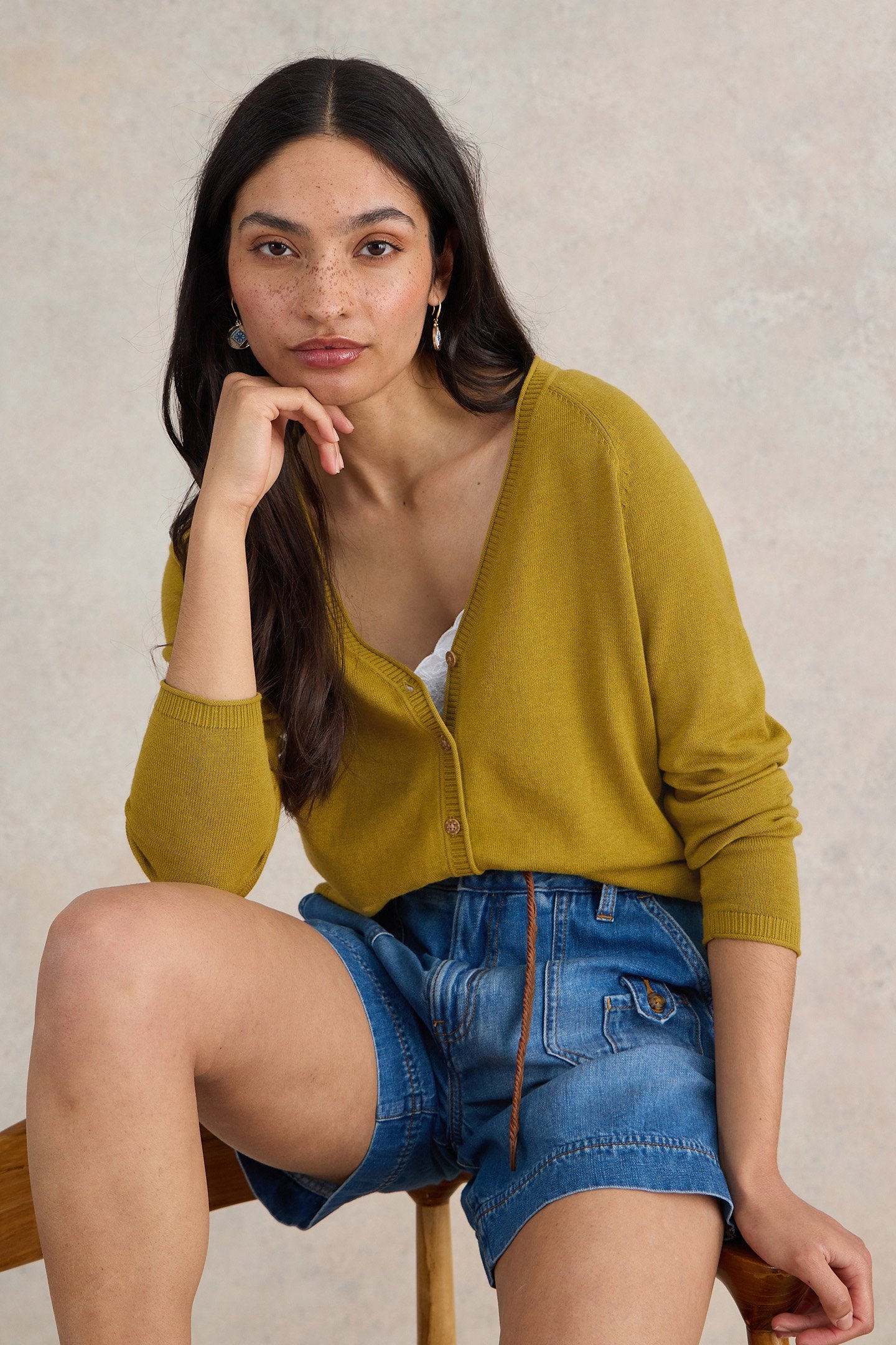 LUNA V NECK CARDI MID CHARTREUSE 1