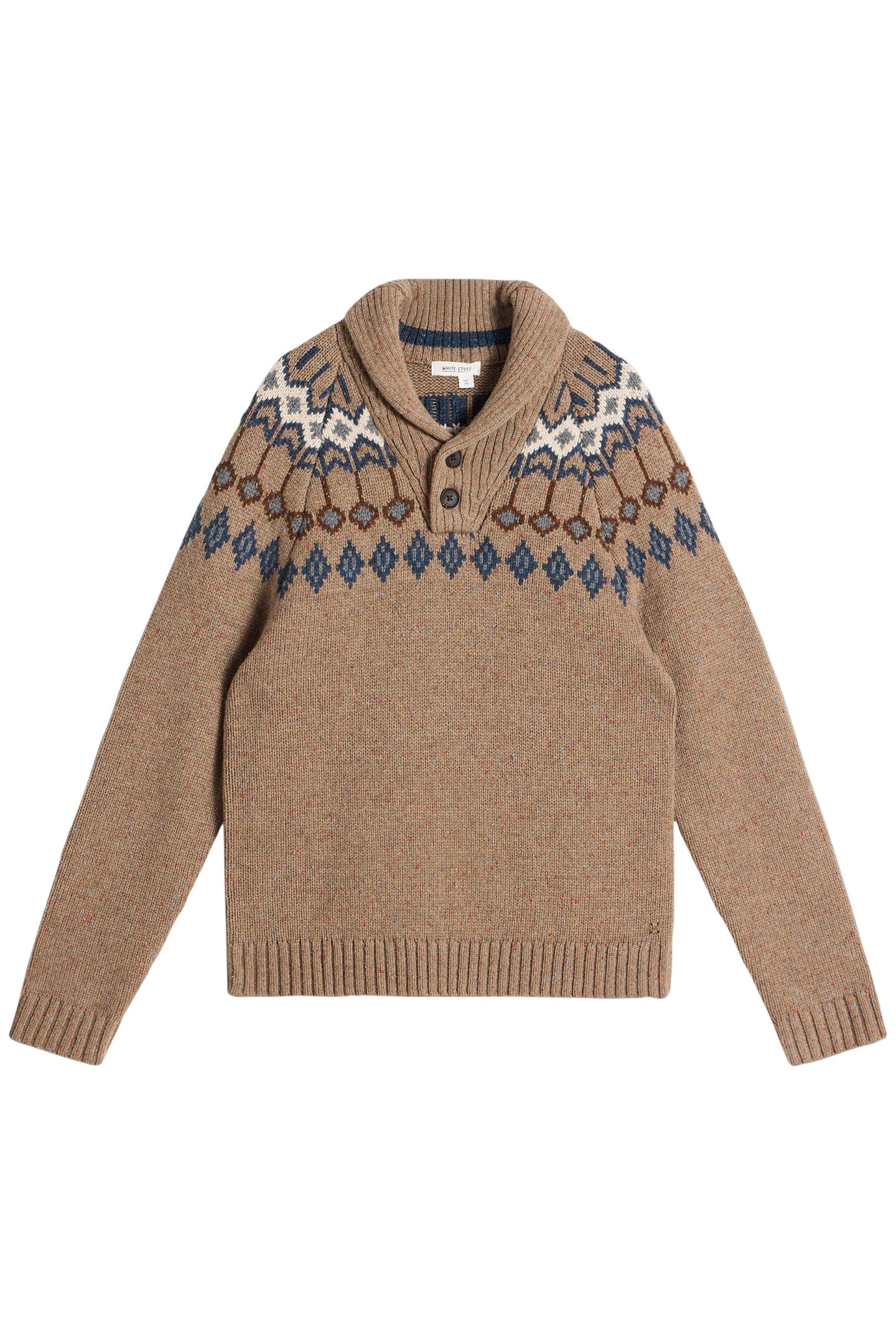 BERKLEY FAIRISLE SHAWL NECK NATURAL MULTI 2