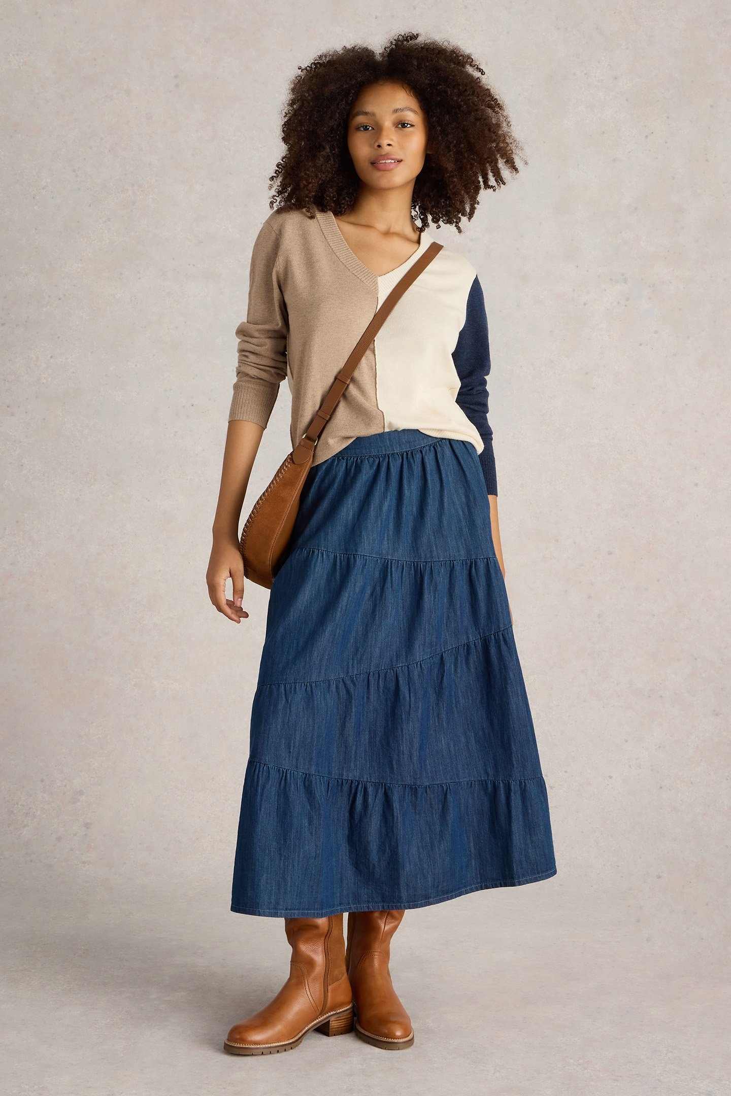 JENNA DENIM TIERED SKIRT DARK NAVY 1