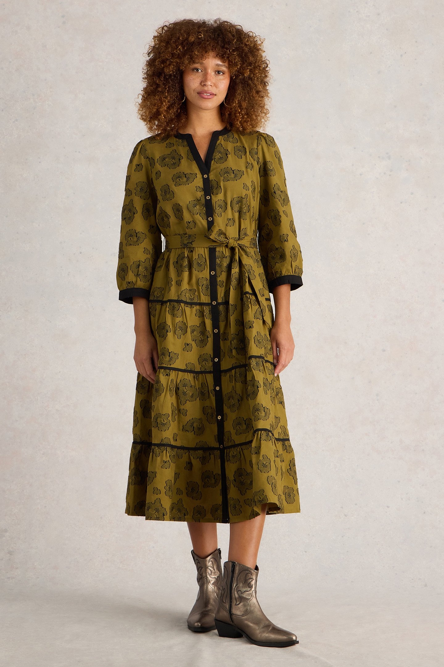 FAWN JACQUARD MIDI DRESS GREEN MULTI 1