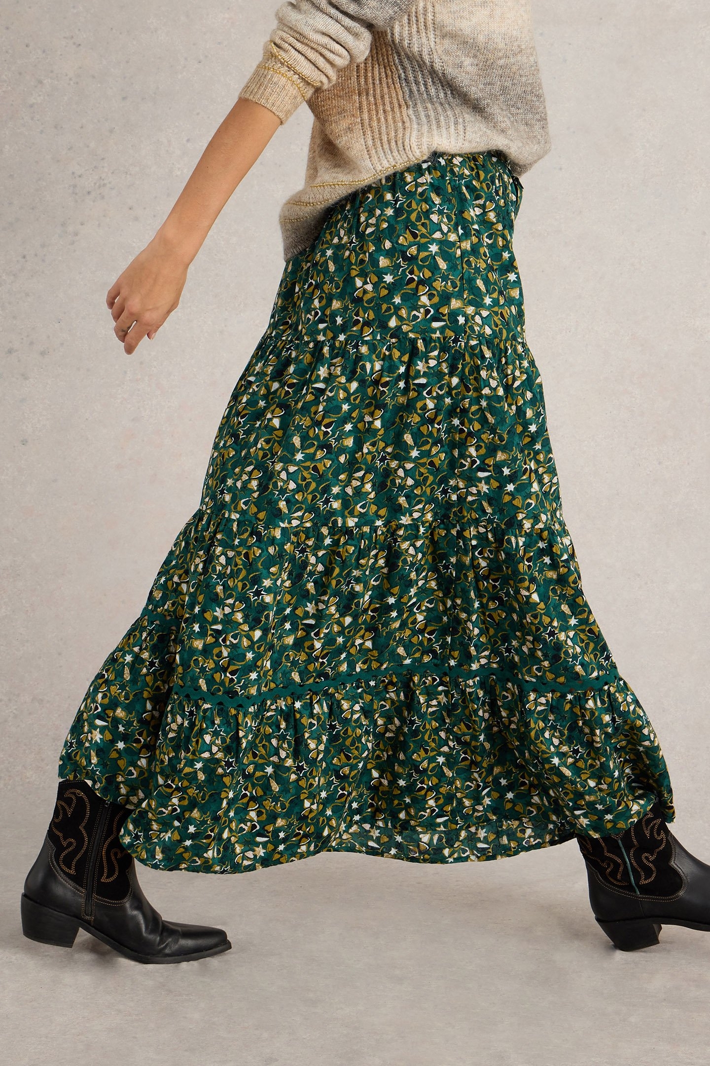 LOTUS MAXI SKIRT GREEN PRINT 5