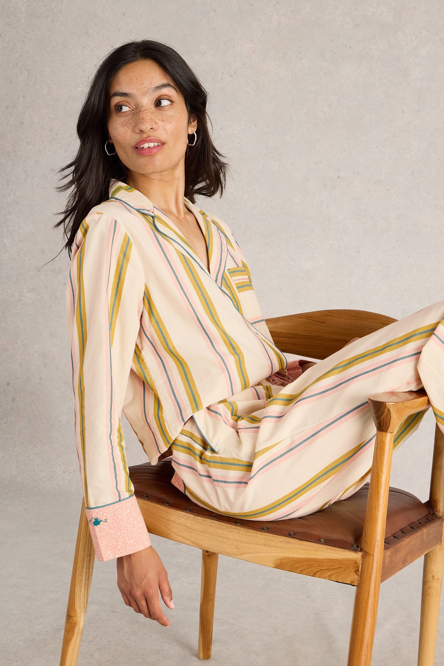 NINA ORGANIC STRIPE PJ SHIRT IVORY MULTI 5
