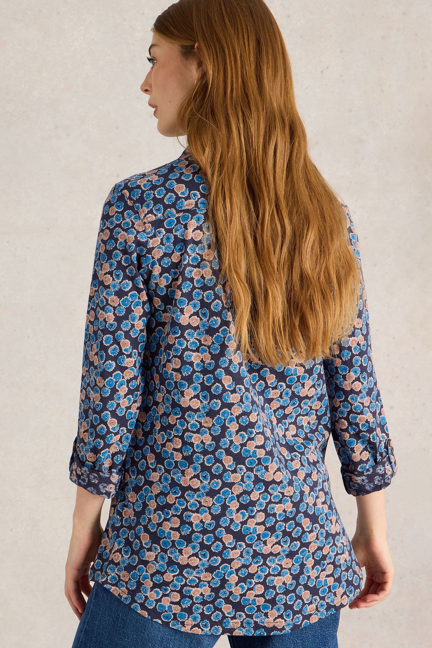 ANNIE LONGLINE SHIRT BLUE PRINT 2