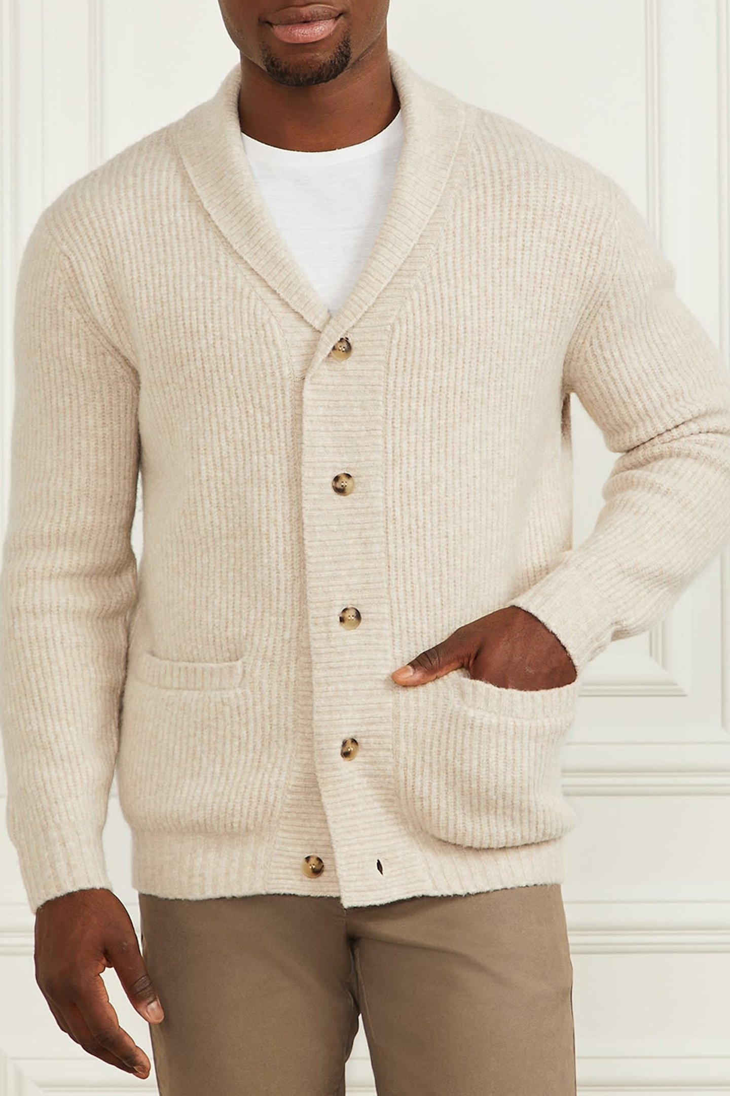 LS SHAWL NECK CARDI VANILLA BEIGE HEATHE 6