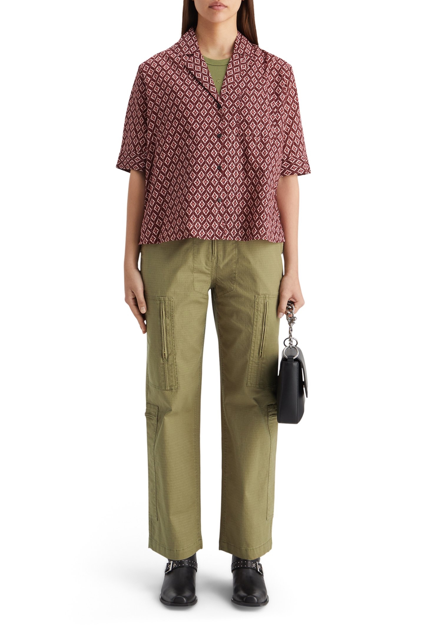 SS SHIRT LUREX PRINT GEO FLOWER BORDEAUX 3