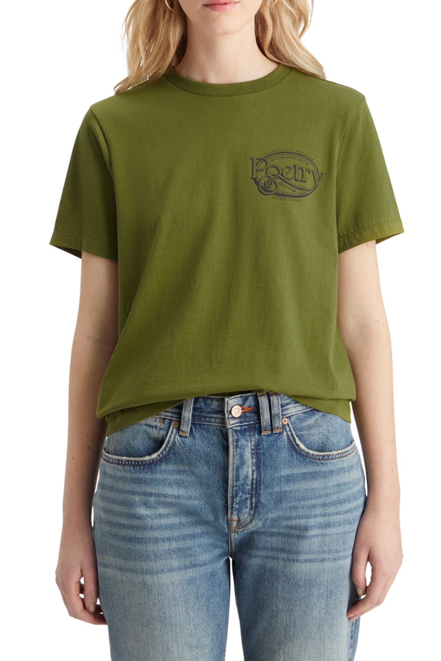 REGULAR FIT T-SHIRT WITH SMALL CHEST ARTWORK MOSS GREEN 1