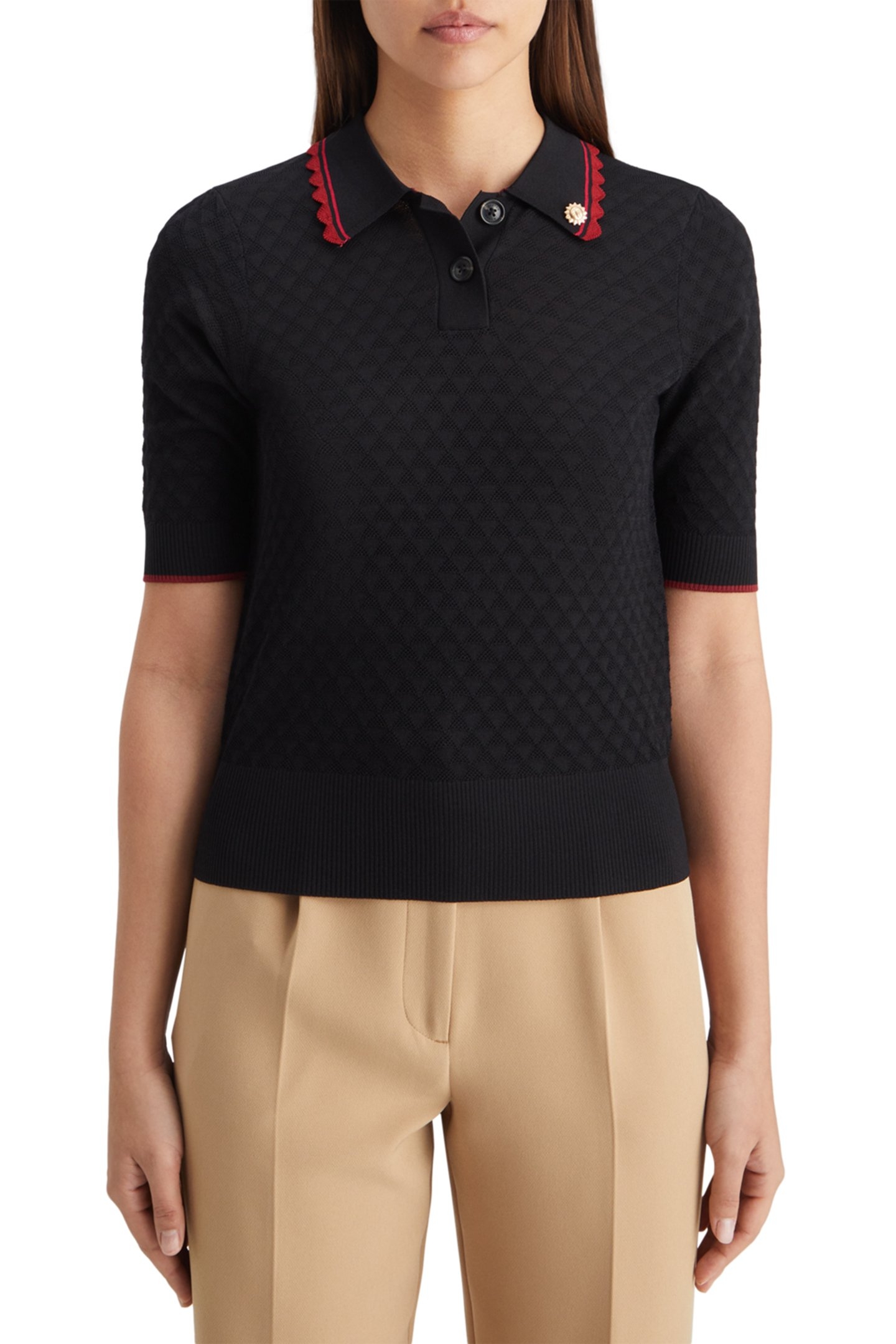 POINTELLE COLLARED KNITTED TEE EVENING BLACK 1