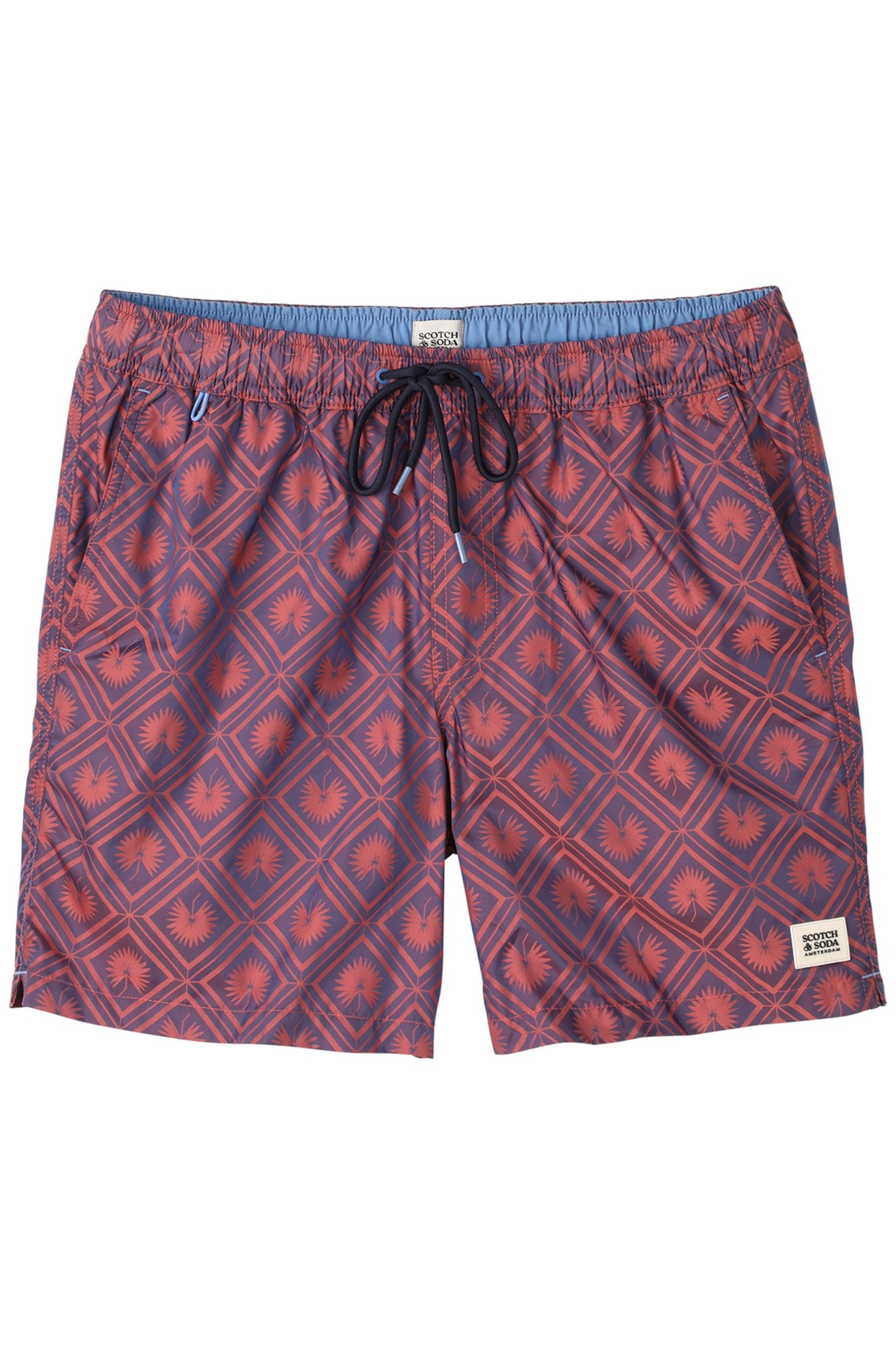 DIAMOND PATTERNED SWIM TRUNK LT PASTEL RED 1