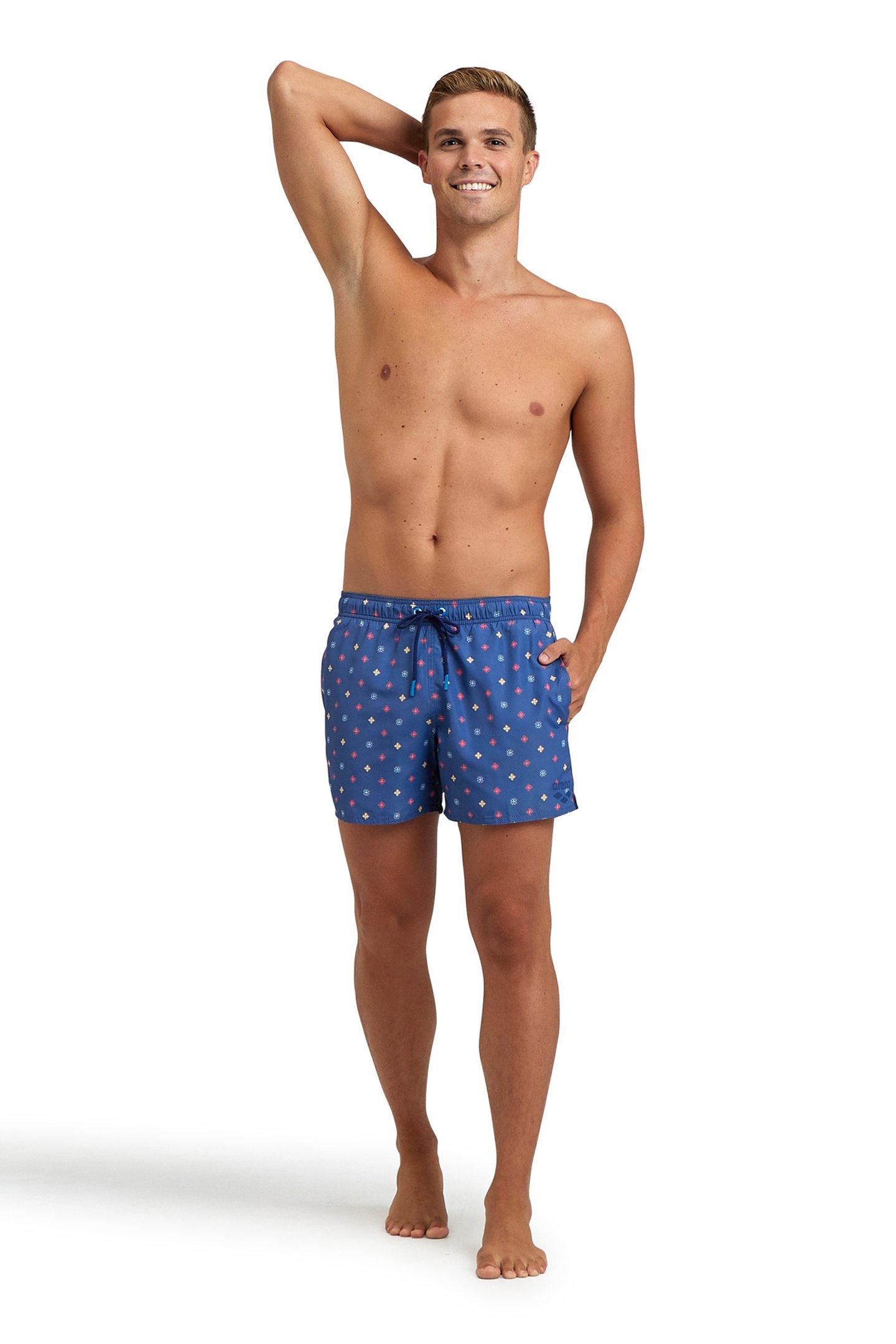 MEN'S BEACH SHORT ALLOVER GREY BLUE MICROFLOWERS MU 3