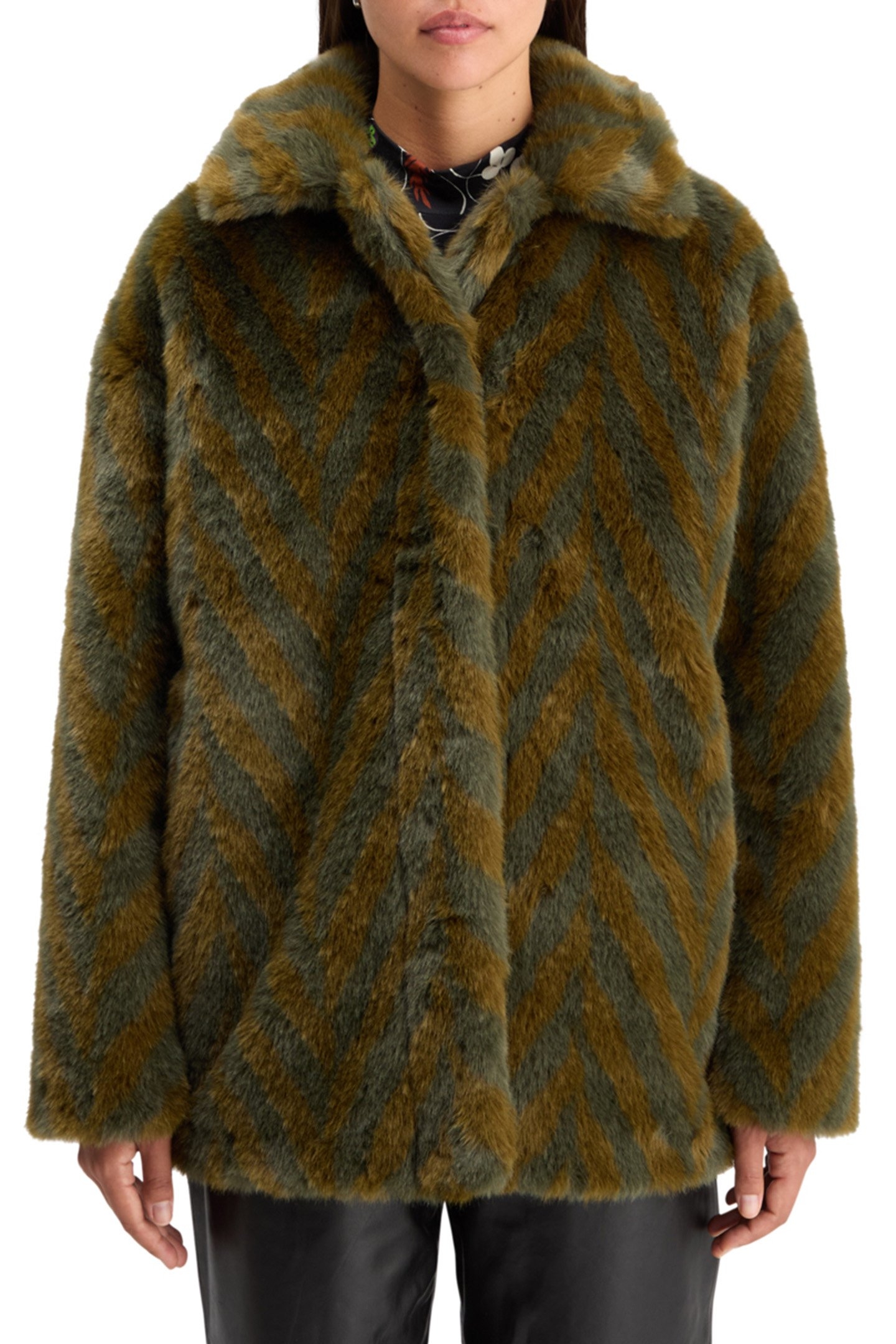 A-LINE FAUX FUR COAT OLIVE 1