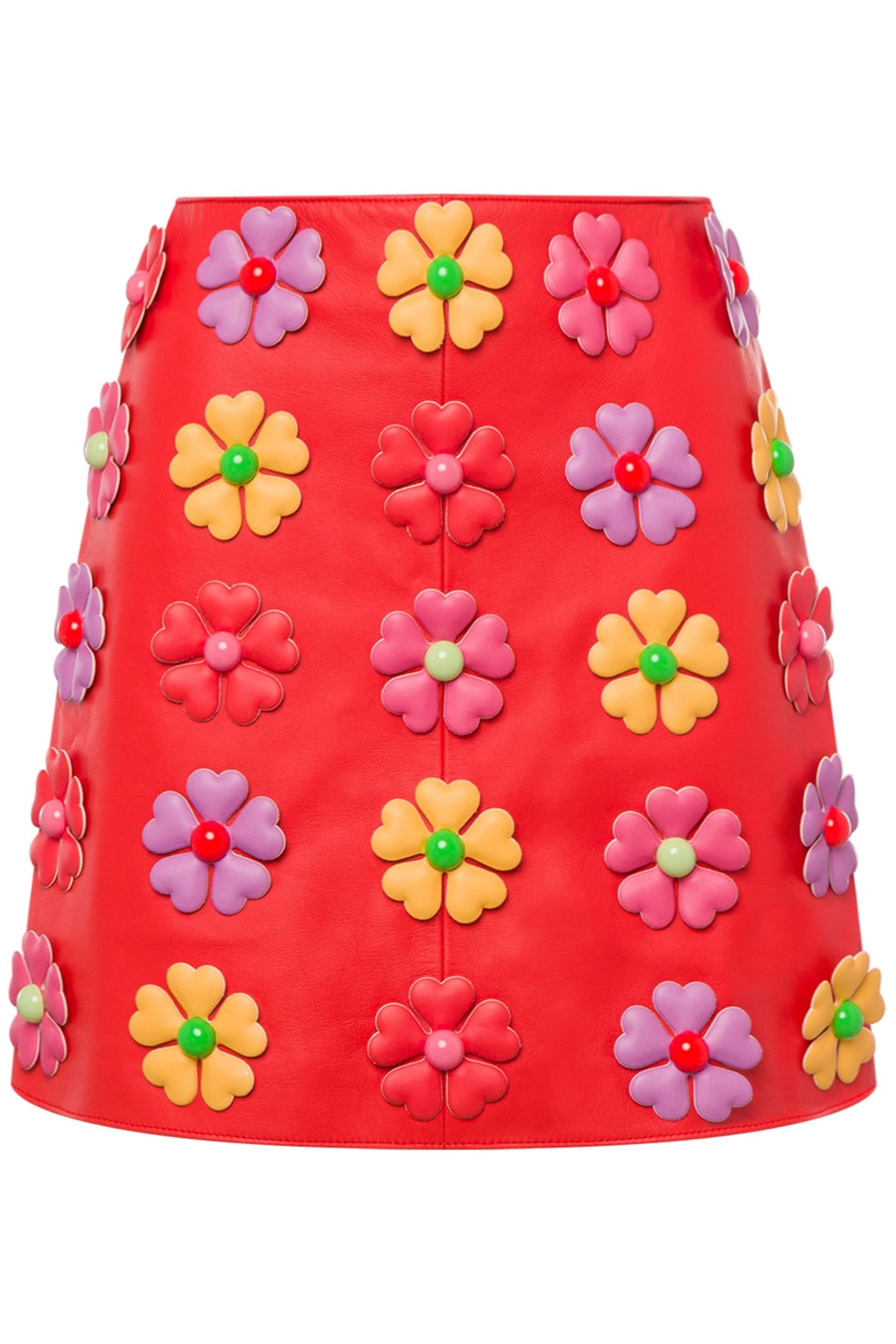 ALLOVER FLOWERS NAPPA LEATHER SKIRT RED 3