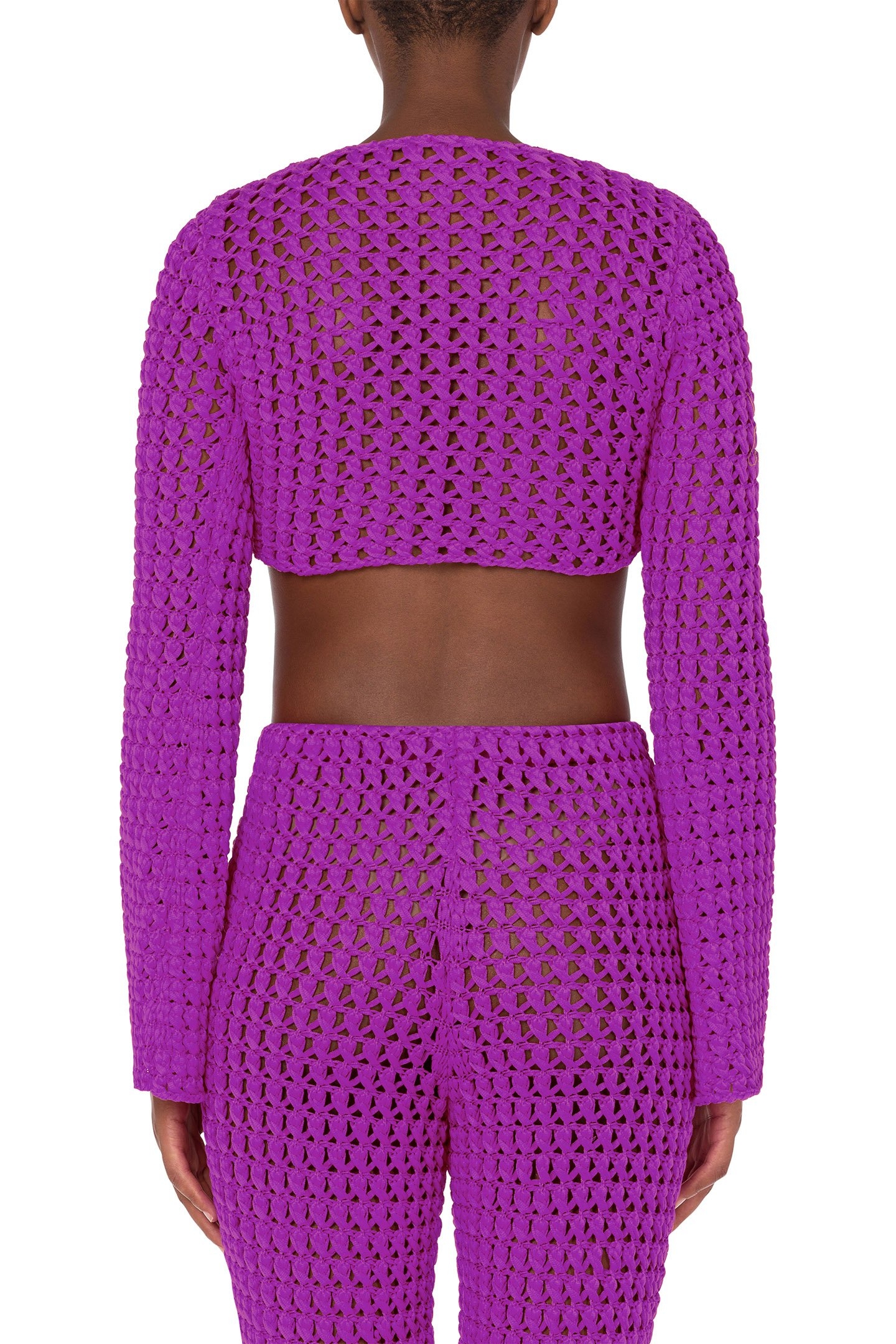 CROCHET EFFECT COTTON RIBBON CROP TOP PURPLE 2