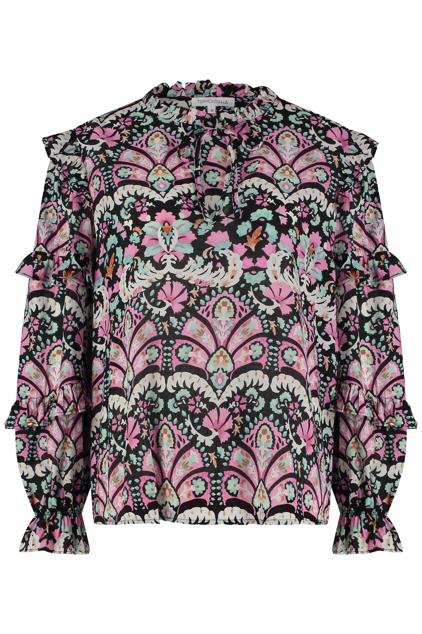 TOP RUFFLE FOLK TALES BLACK PRINT BLACKS 2