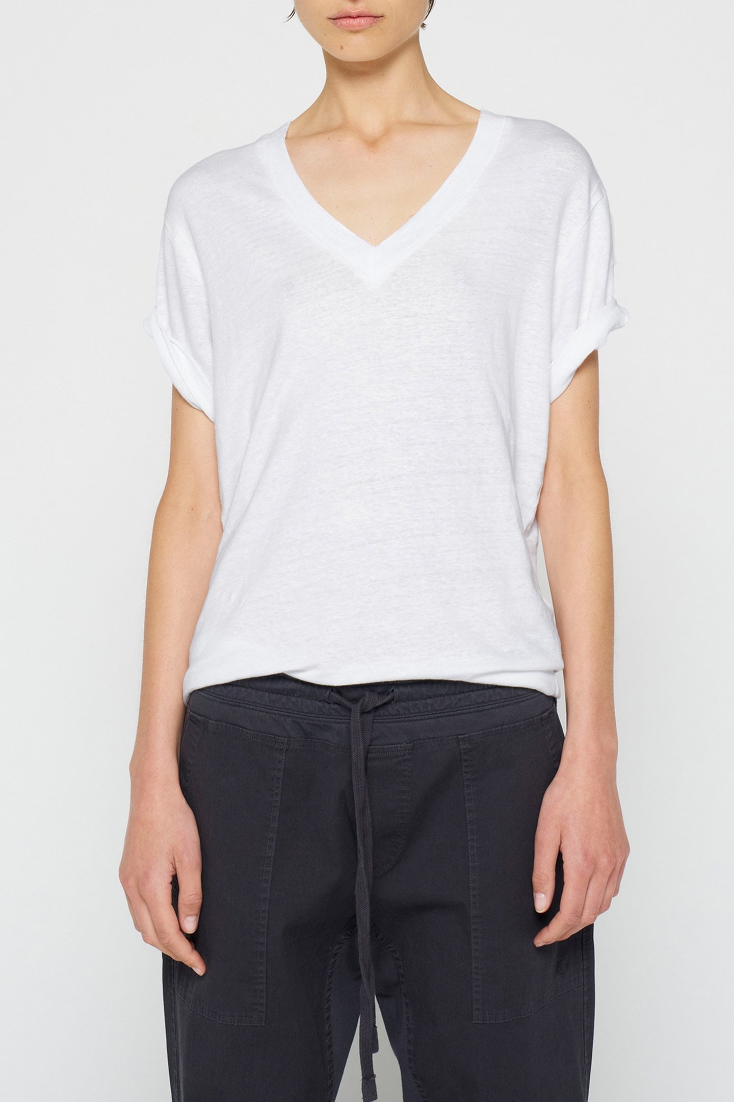 V-NECK TEE LINEN WHITE 1