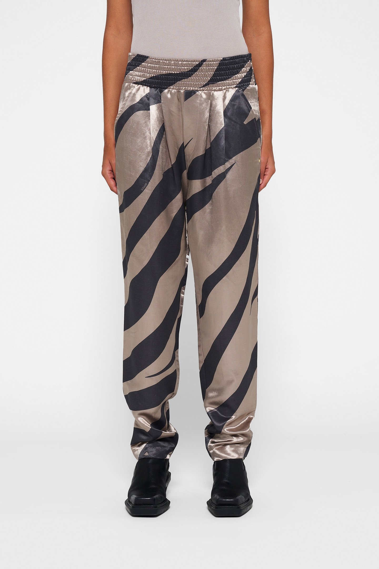 SATIN PANTS ZEBRA WARM TAUPE 1
