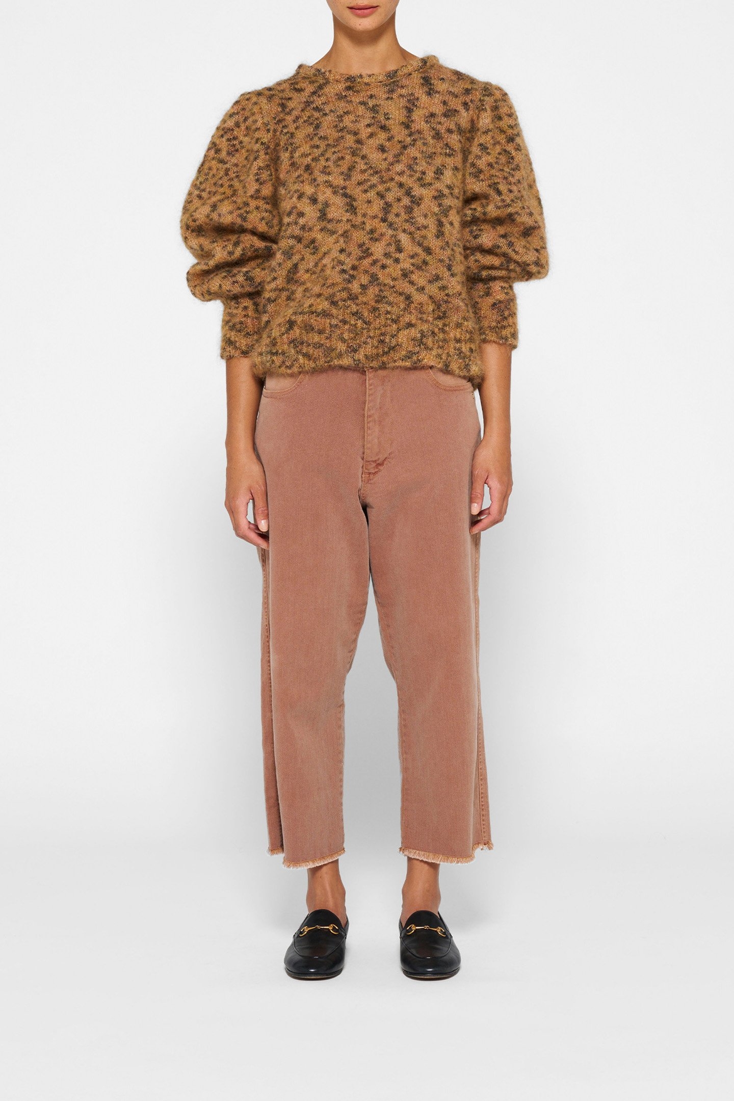 PUFFED SWEATER KNIT LEOPARD SADDLE BROWN 2