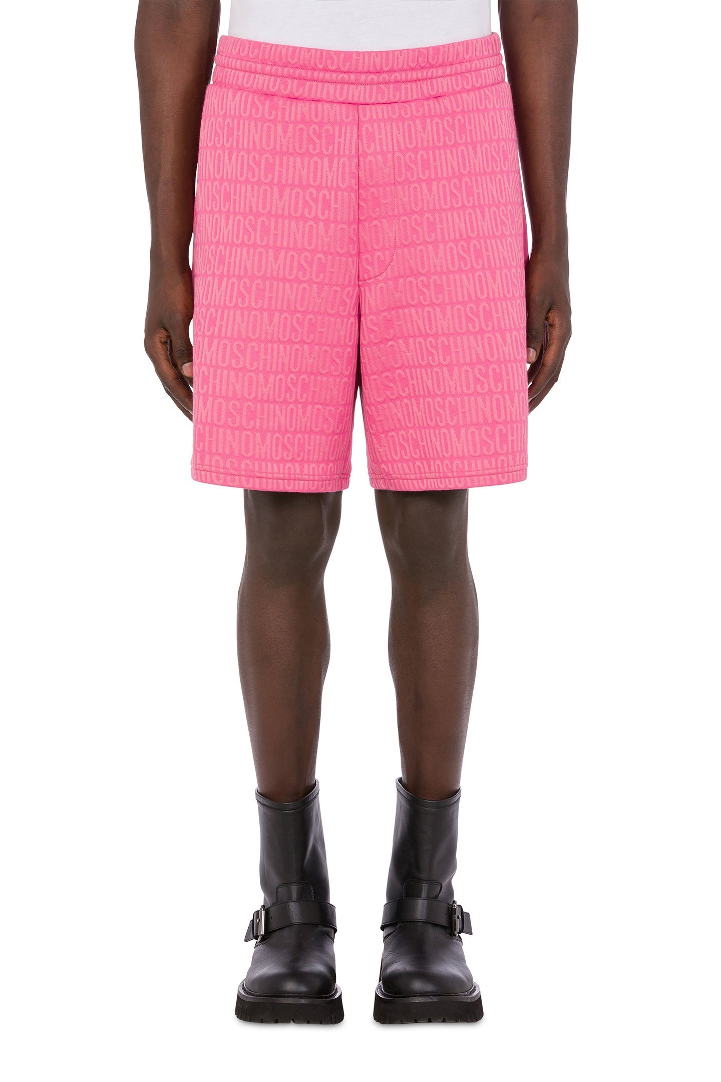 ALLOVER LOGO JACQUARD FLEECE BERMUDA SHORTS PINK 1