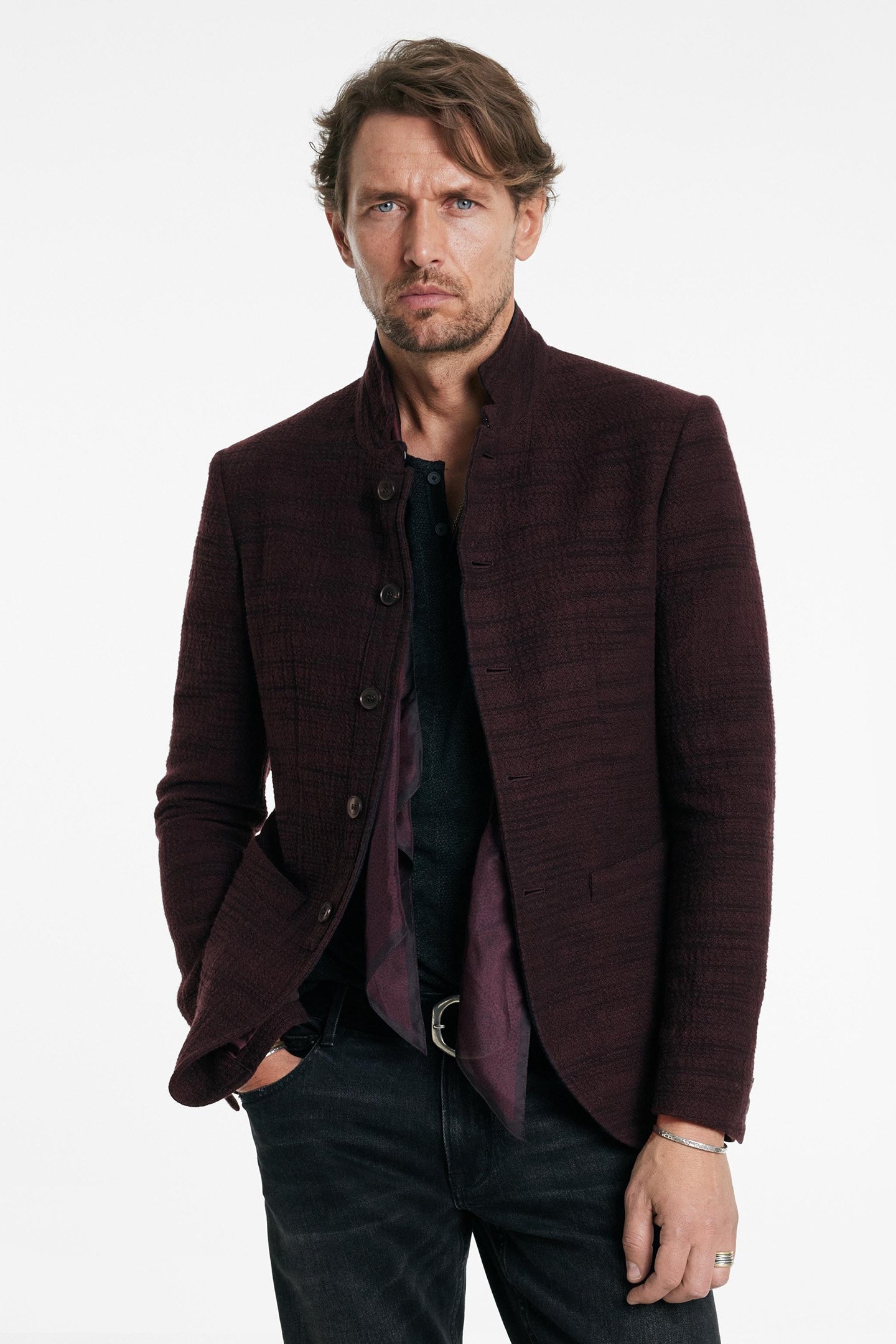 SLIM FIT BUTTON CLOSURE SOFT JACKET DARK PLUM 1
