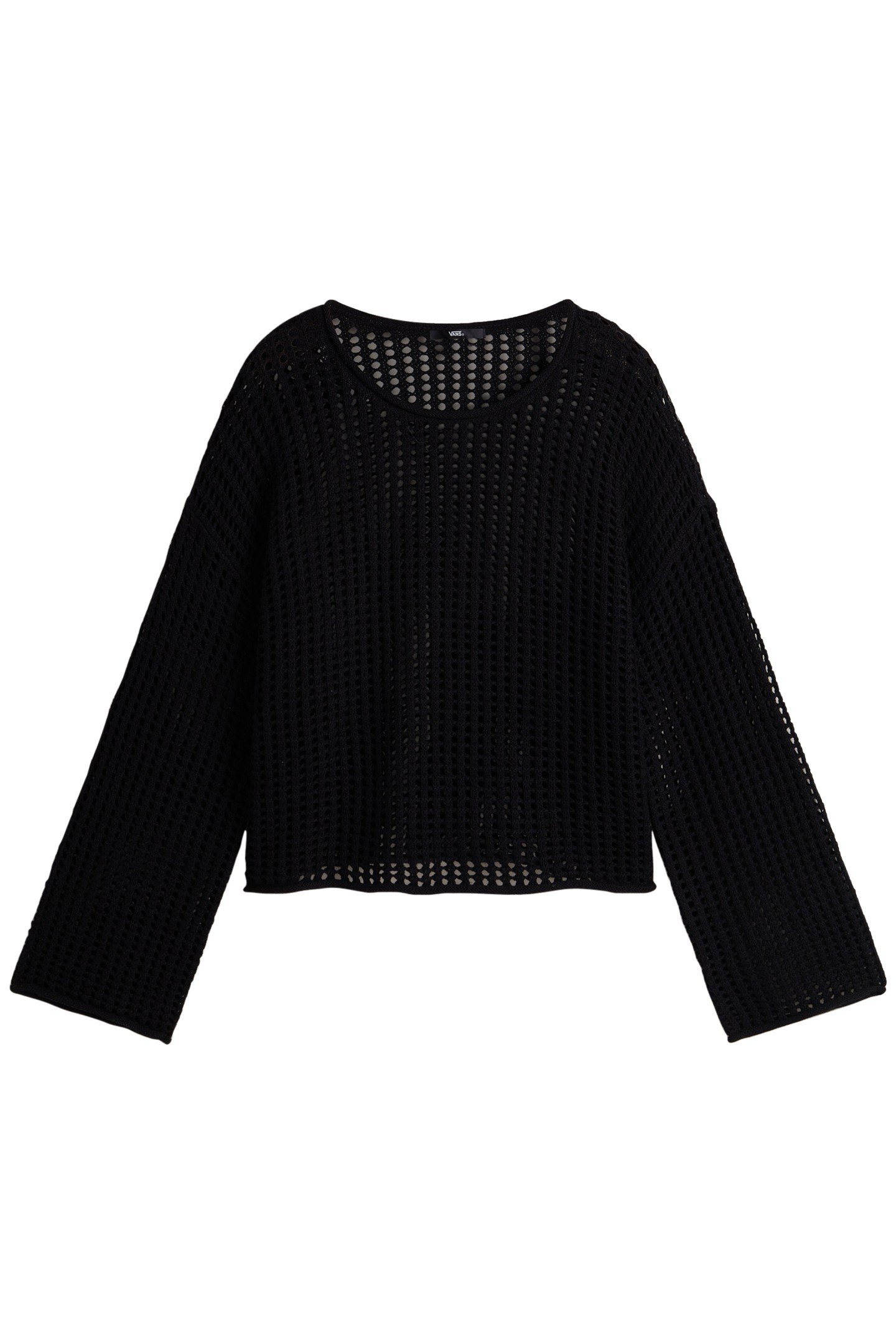 MILA OPEN KNIT CROP CREW BLACK 1