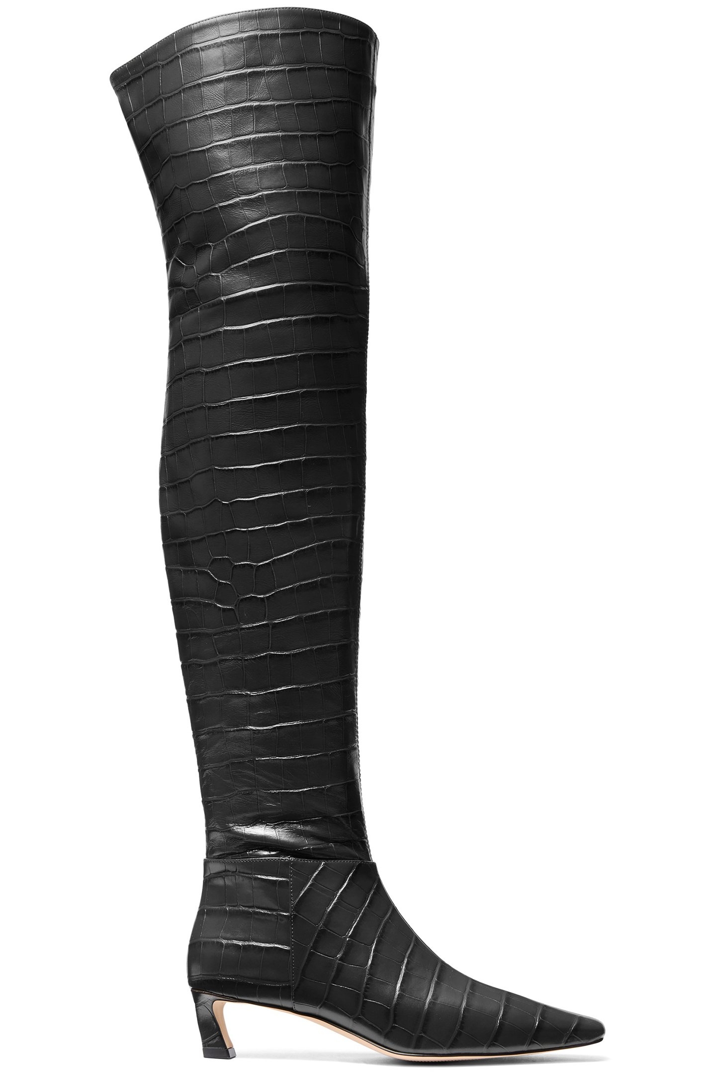COSMO KITTEN HEEL THIGH HIGH BOOT IN BLACK CROC 1