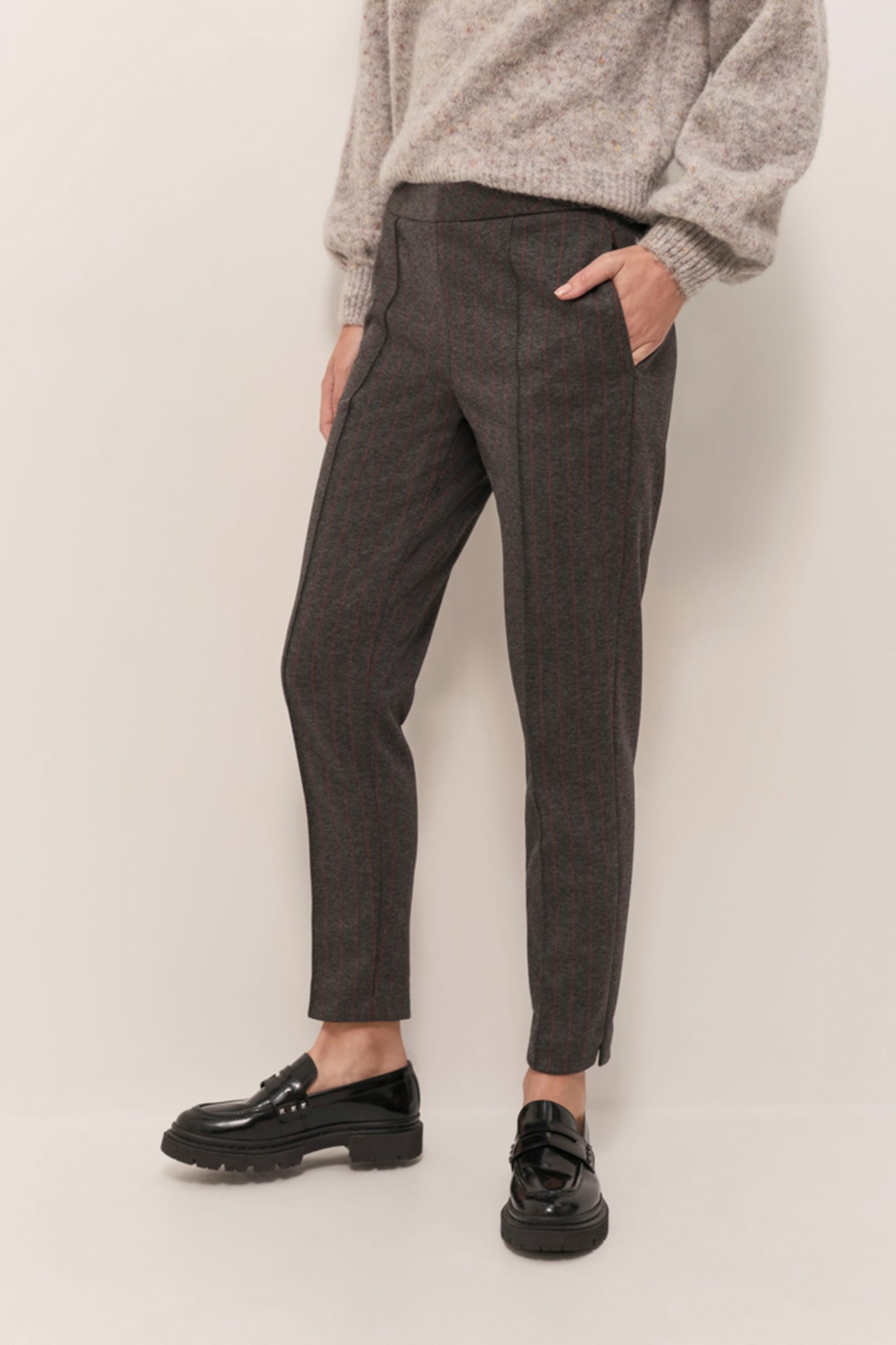 PAN - CHARCOAL GREY MILANO KNITTED CIGARETTE TROUSERS WITH 7 6