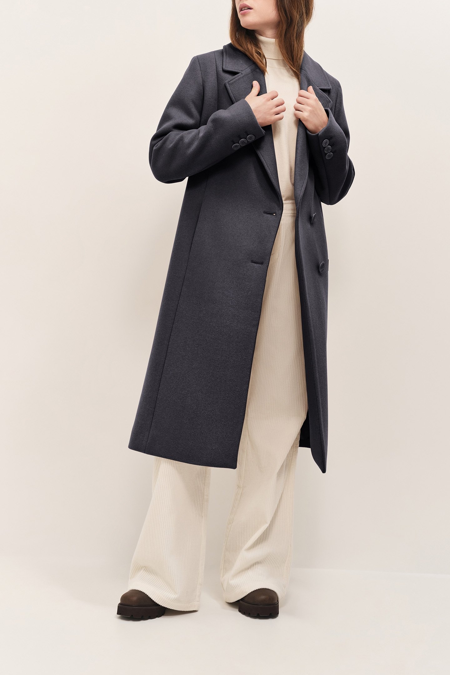 DIMITRI - CHARCOAL GREY LONG COAT WITH WIDE TAILORING COLLAR 3