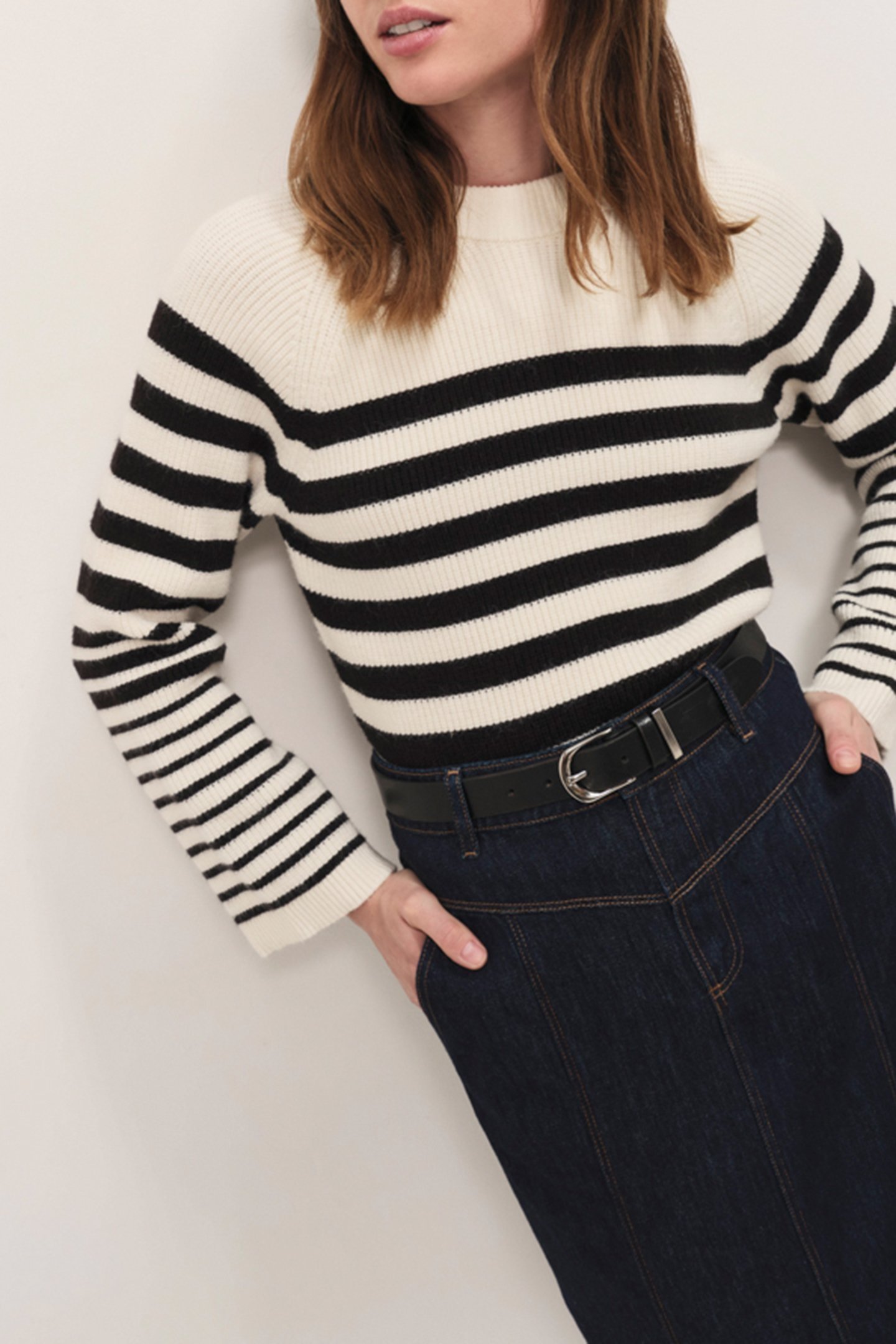 TANIA - IVORY KNITTED SAILOR JUMPER WITH BLACK STRIPES 3