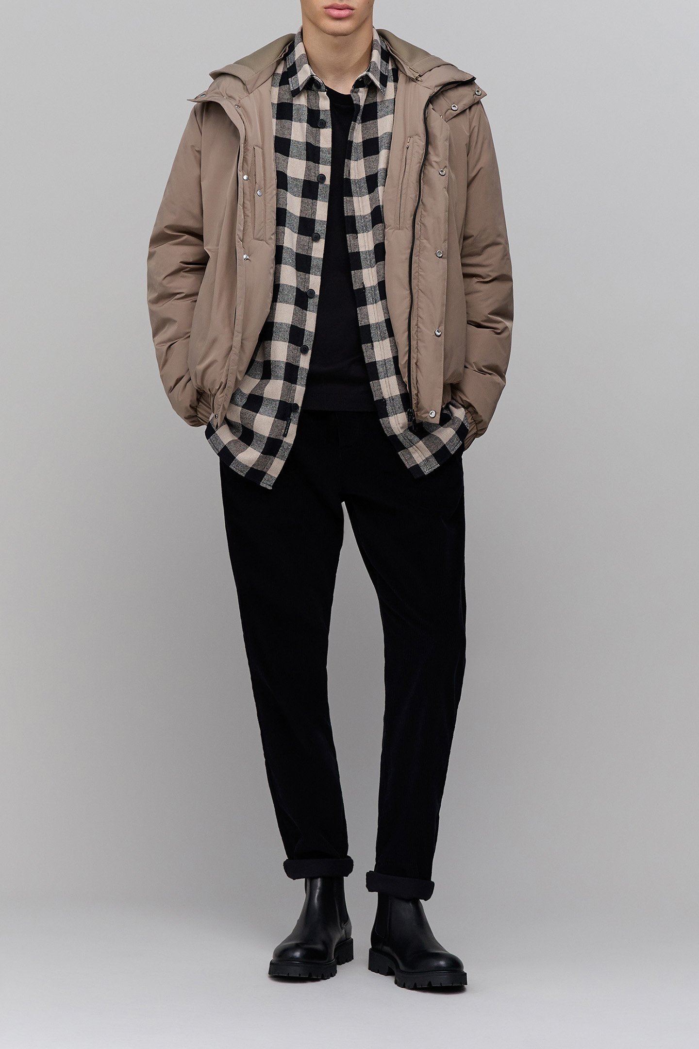 GREIGE PADDED JACKET WITH DETACHABLE NEOPRENE HOOD 3