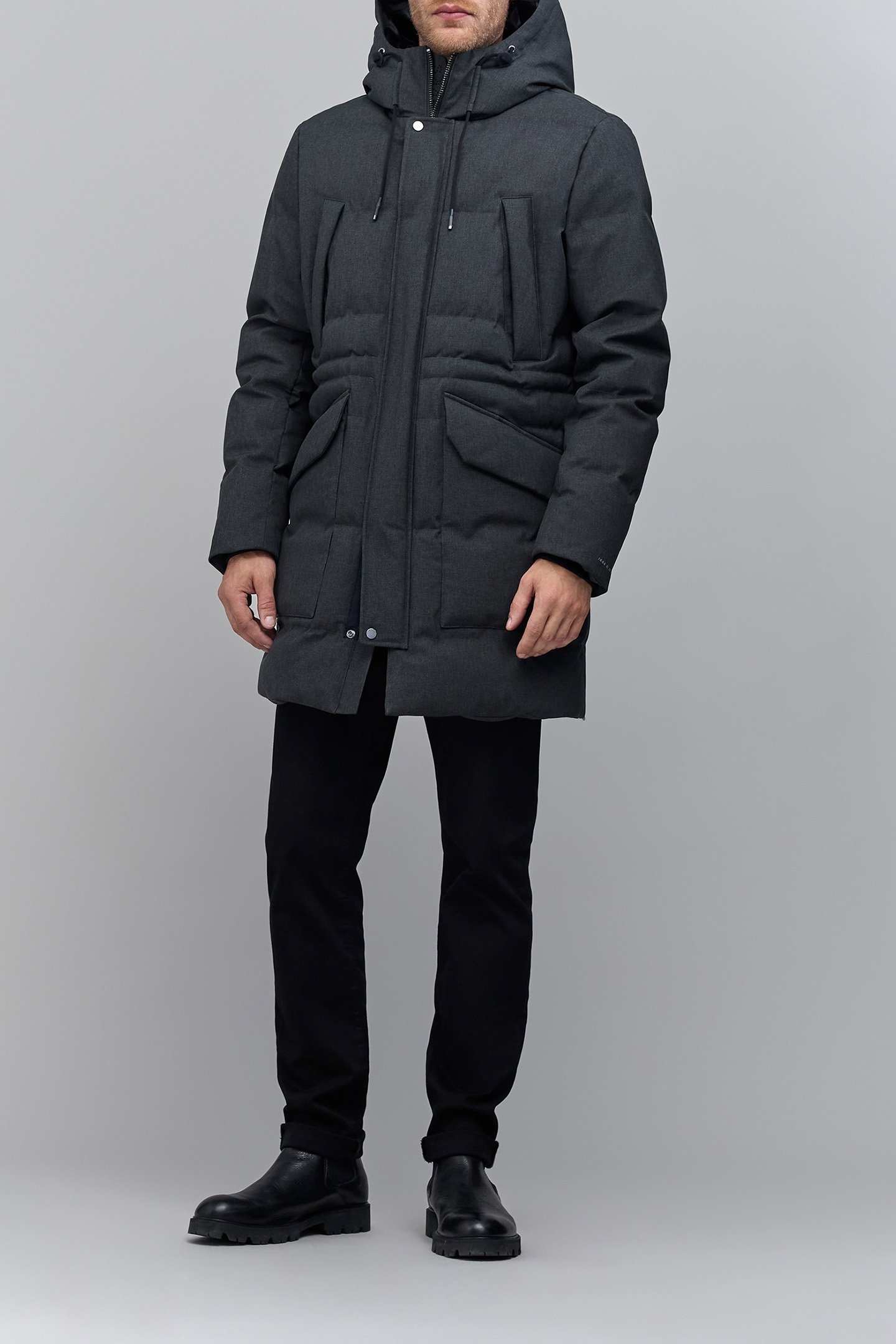 CHARCOAL RECYCLED POLYESTER LONG PADDED JACKET 3