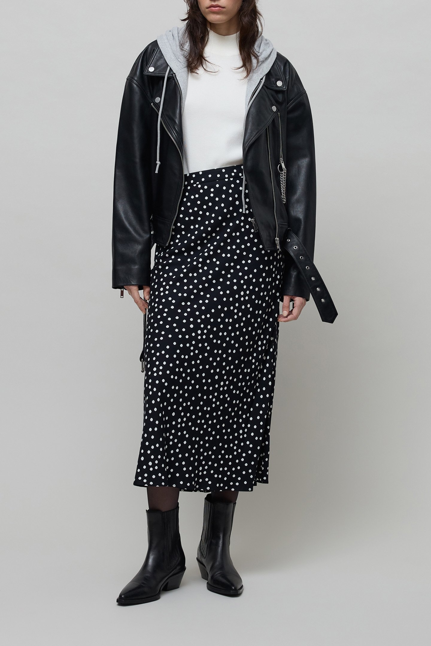 BLACK MIDI SKIRT LENZING™ ECOVERO™ WOMEN'S POLKA DOT PRINT 5