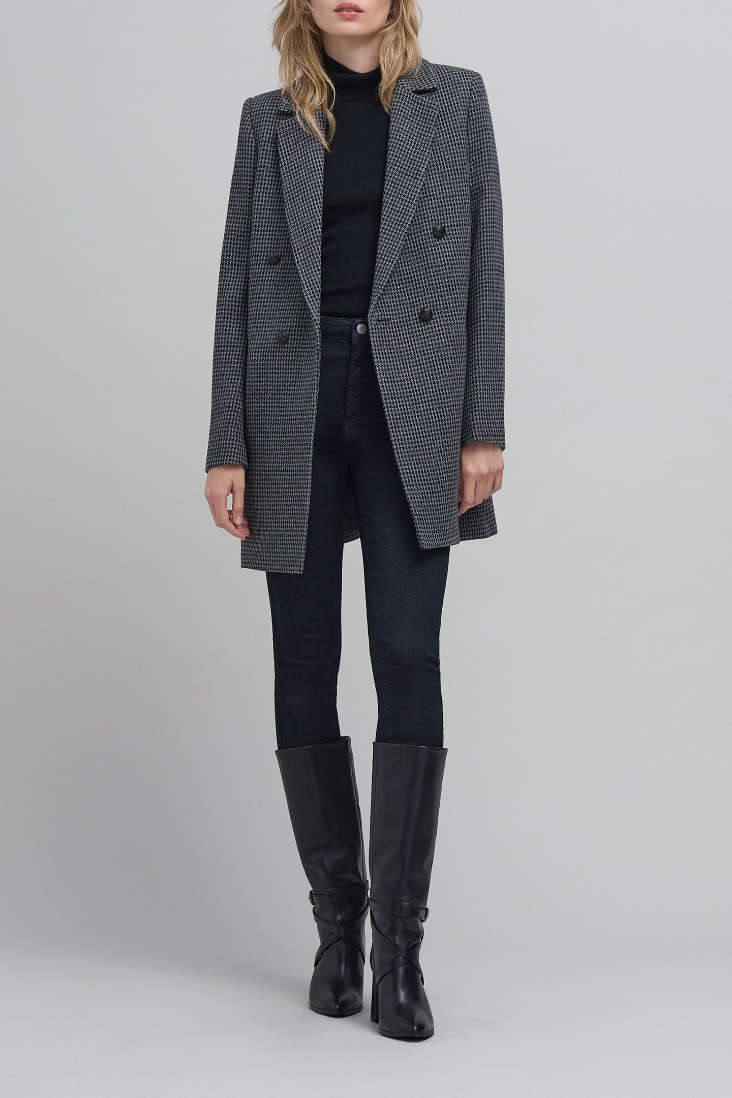 METALLIC HOUNDSTOOTH PATTERN BLACK STRAIGHT COAT 3