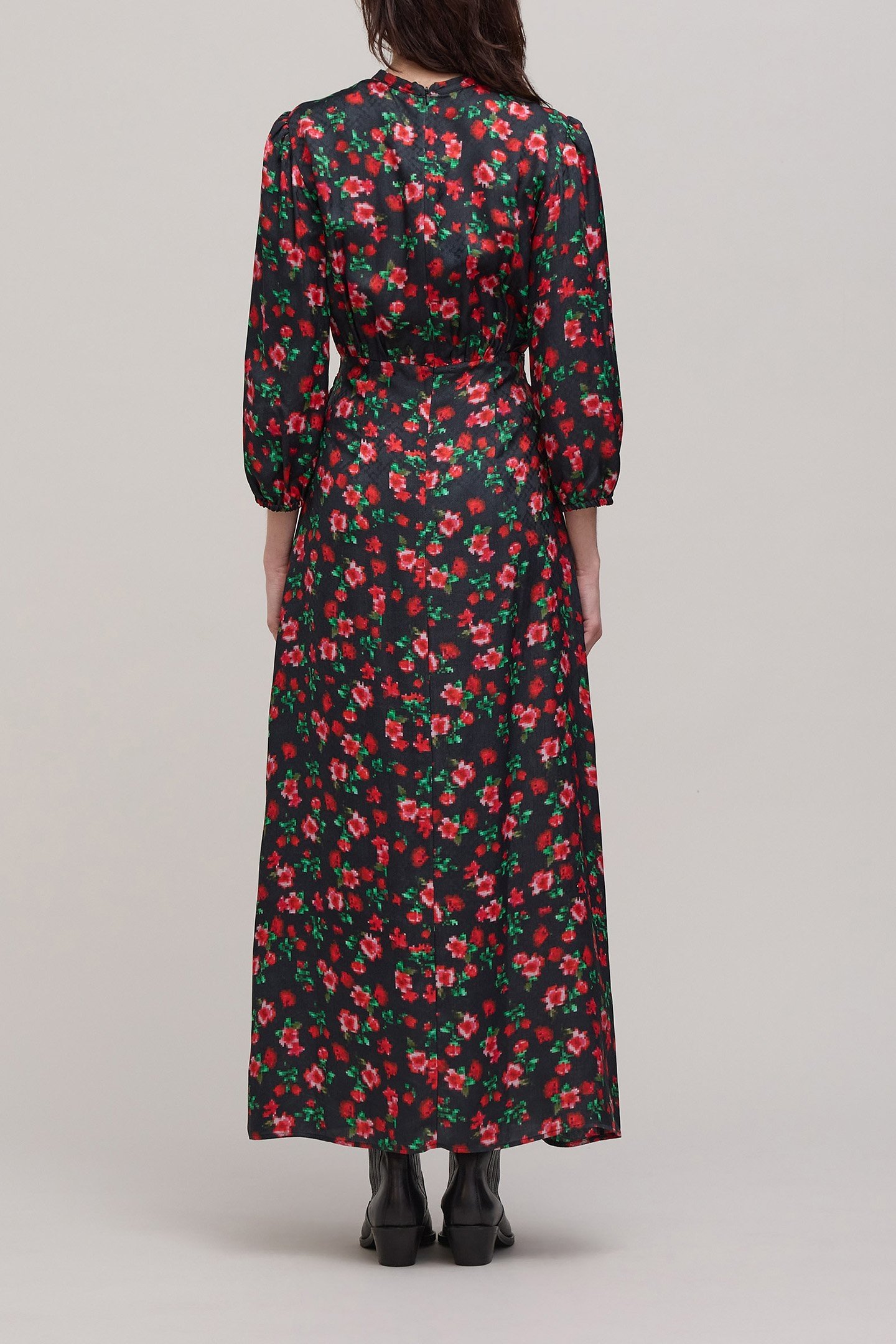 FLOWER PIXEL PRINT BLACK MAXI DRESS 2