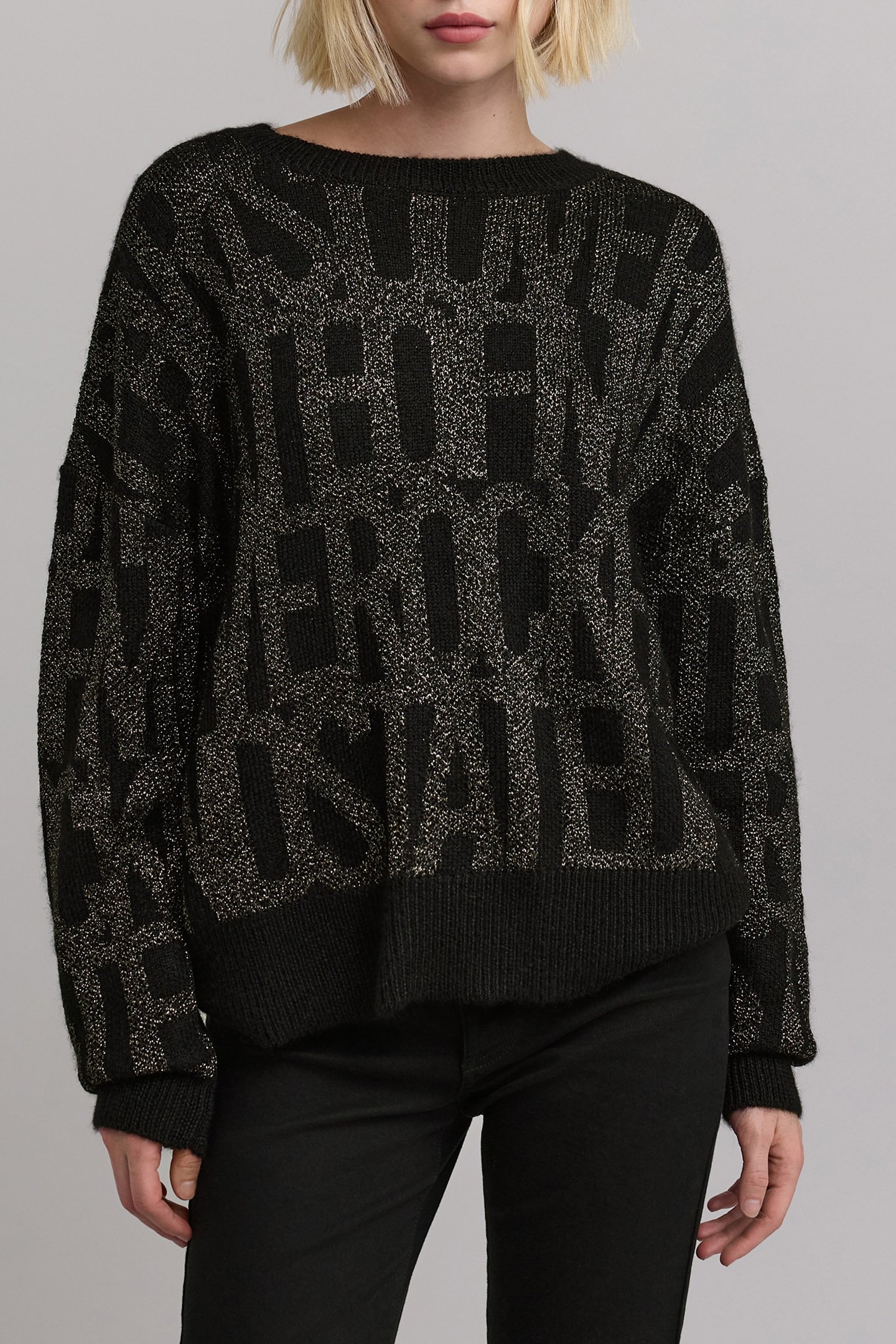 BLACK JACQUARD SWEATER WITH KHAKI PRINT 1