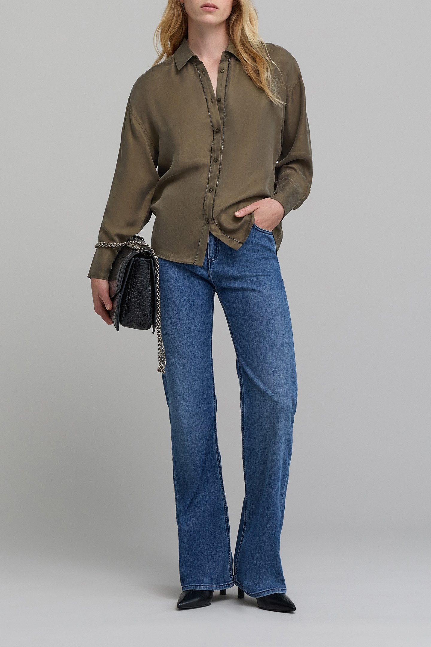 KHAKI OVERSIZE SHIRT WITH JEWEL PATTERN 3