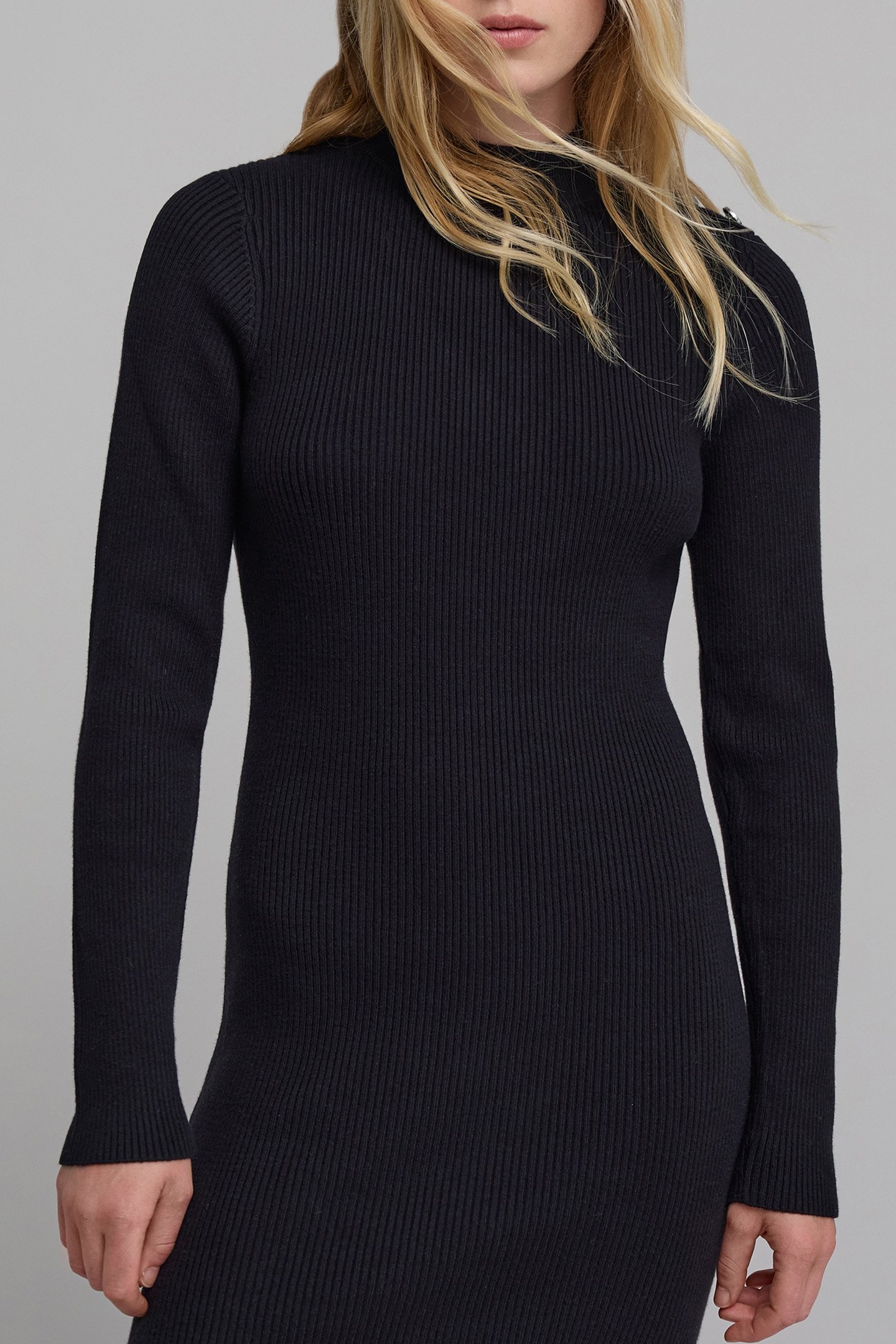 LONG BLACK RIBBED KNIT TUBE DRESS 3