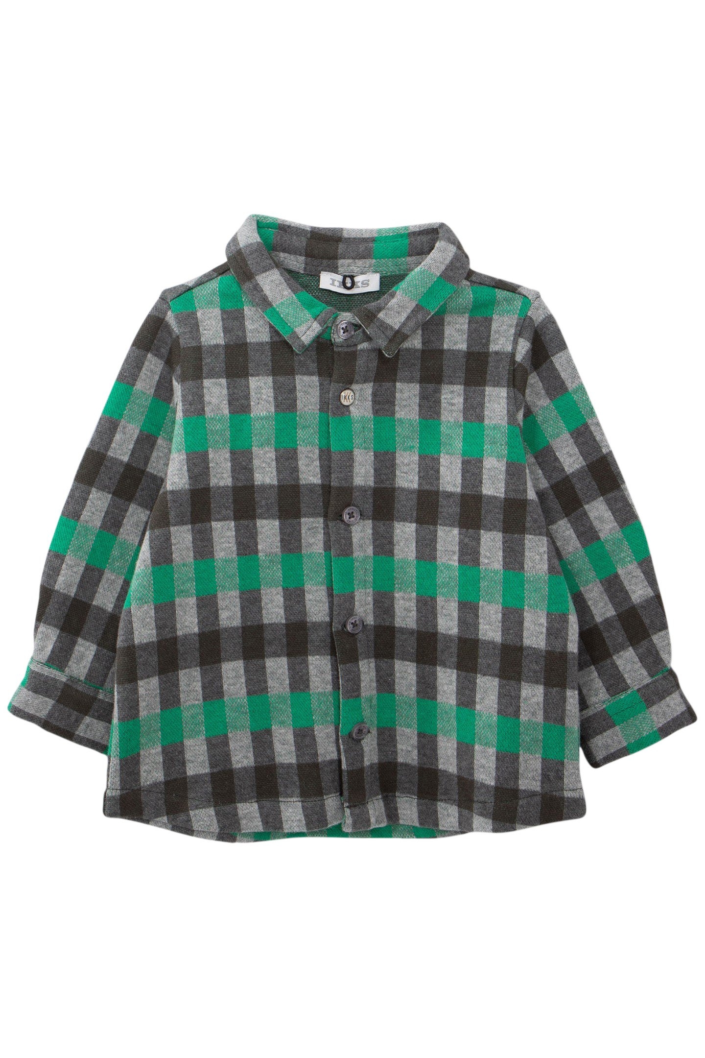 BABY BOY GREY SHIRT WITH GREEN CHECK PATTERN 2