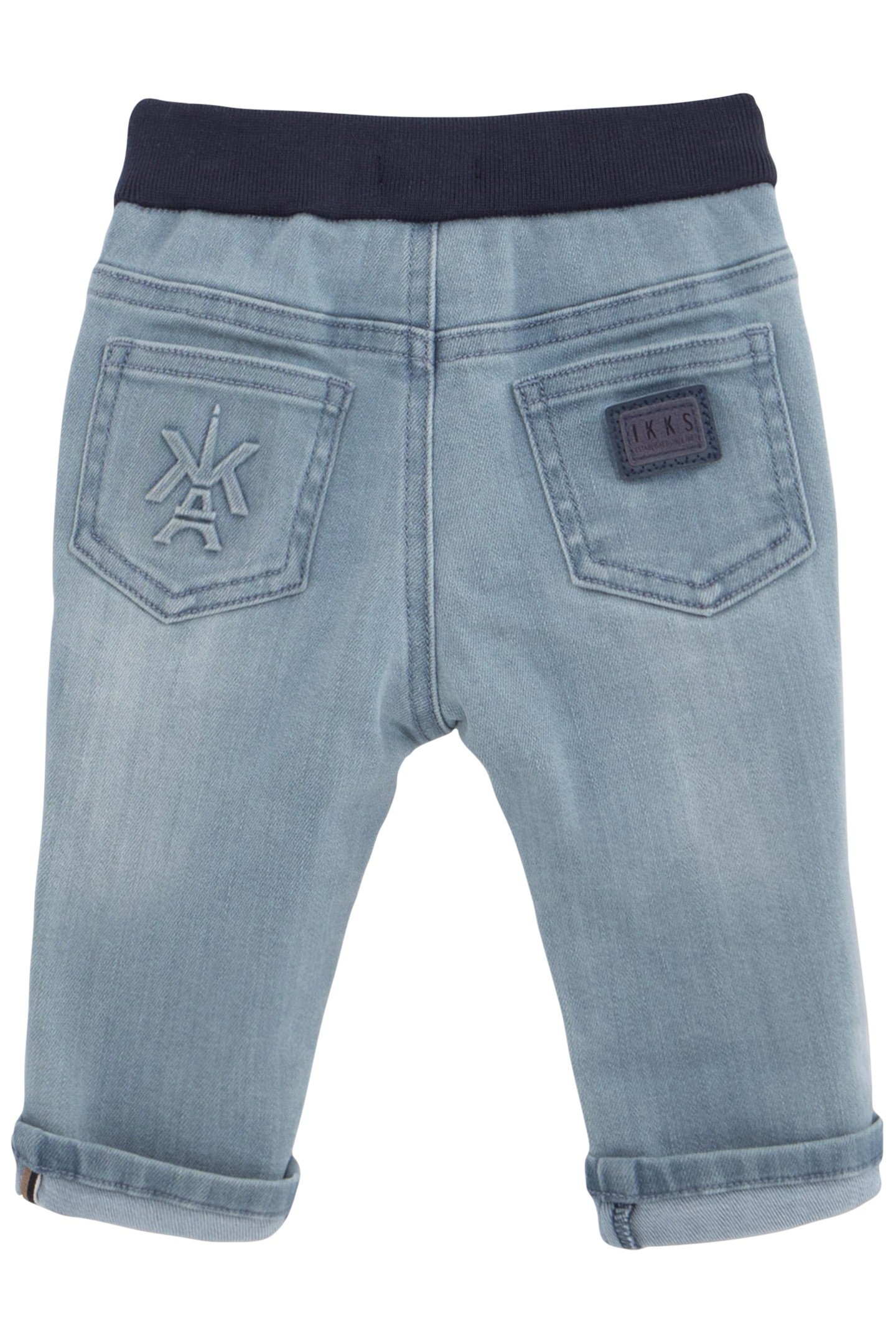 BABY BOY BLUE WASHED JEANS WITH RIBBED WAISTBAND 2