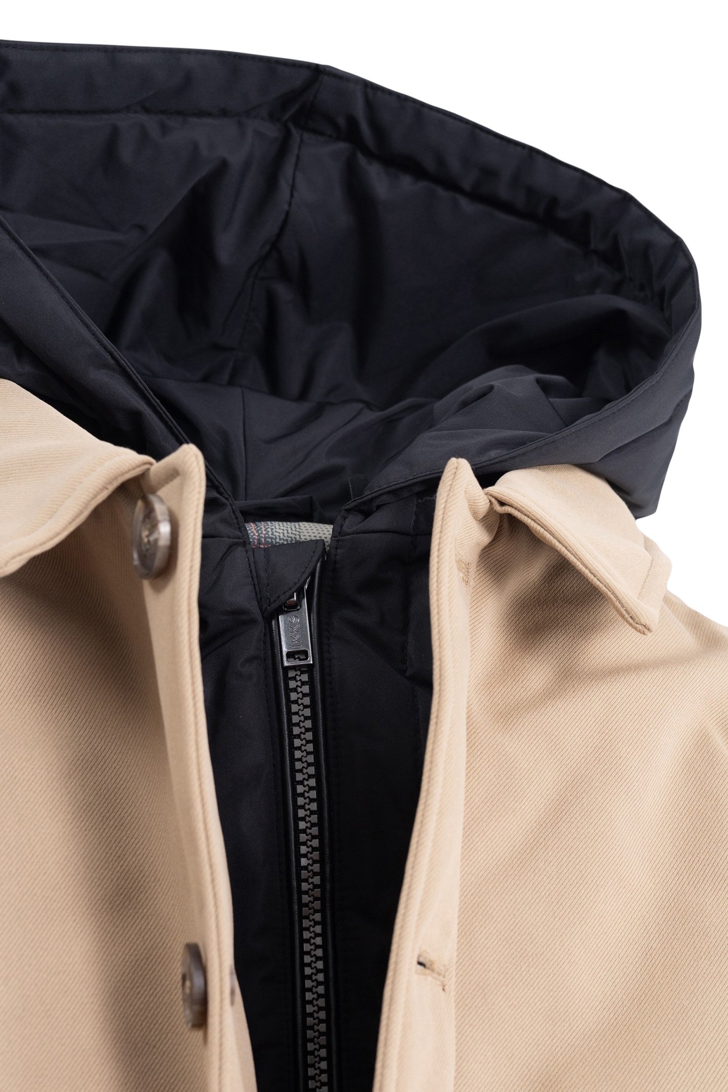 BEIGE TRENCH COAT WITH BOY'S HOODED TRIM 5