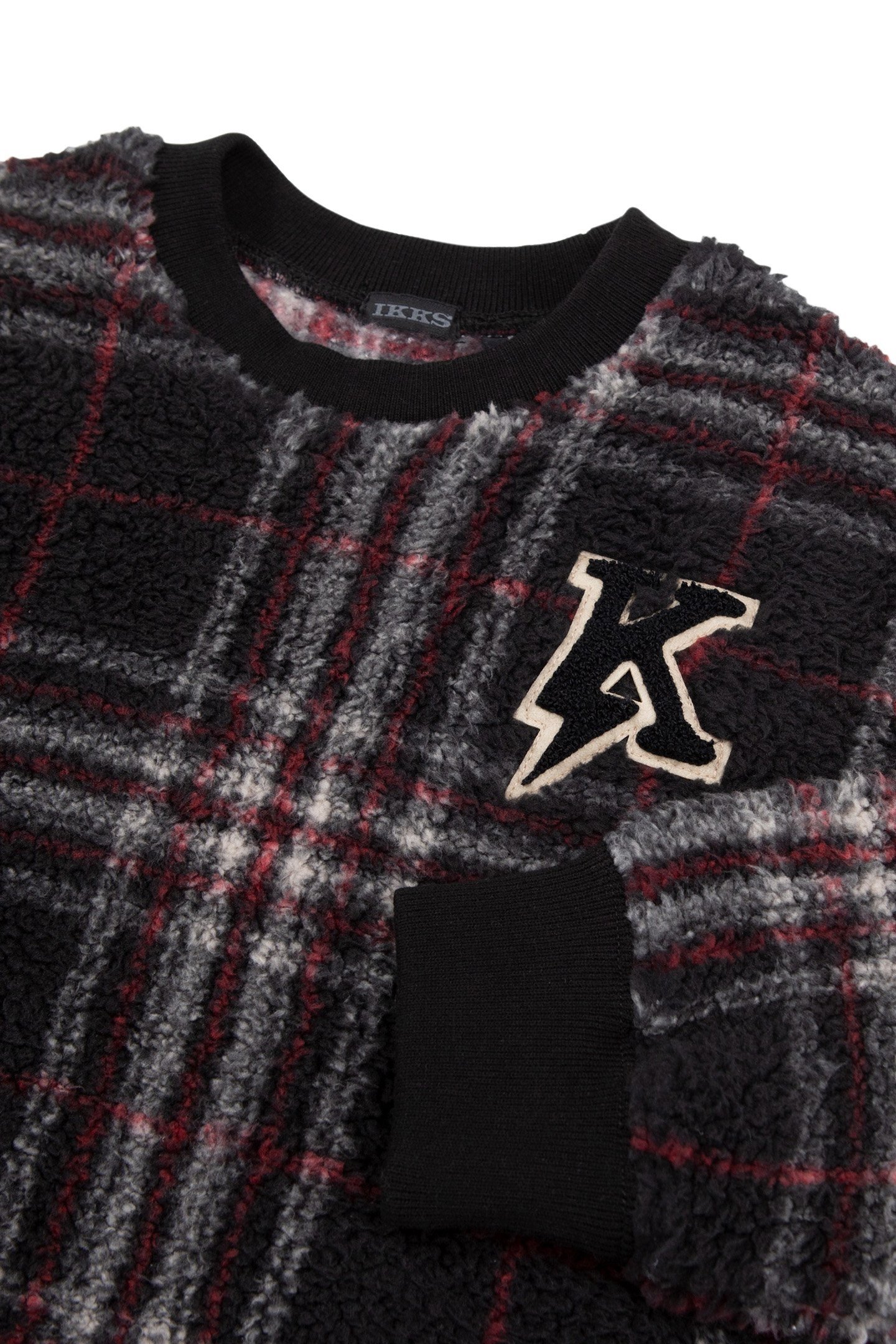 BOY'S BLACK RECYCLED SHERPA PLAID SWEATSHIRT 5