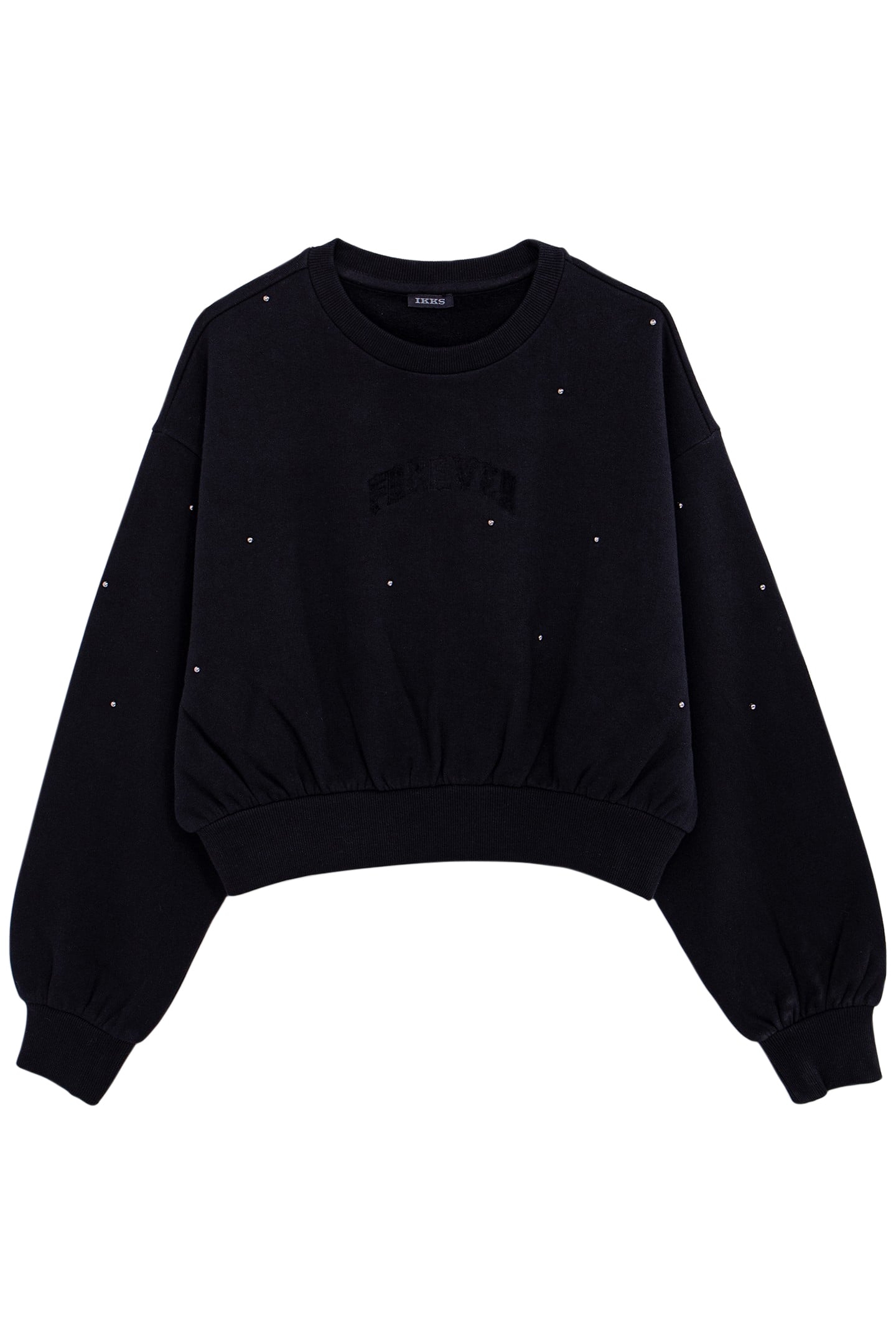 GIRL'S BLACK STUDDED SWEATSHIRT WITH FLOCKED SLOGAN 1