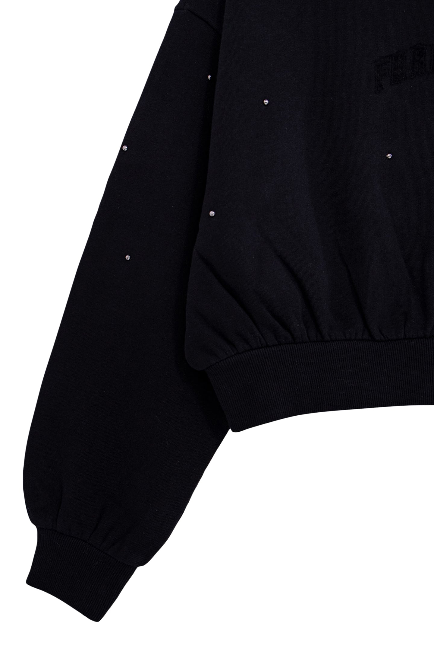 GIRL'S BLACK STUDDED SWEATSHIRT WITH FLOCKED SLOGAN 4