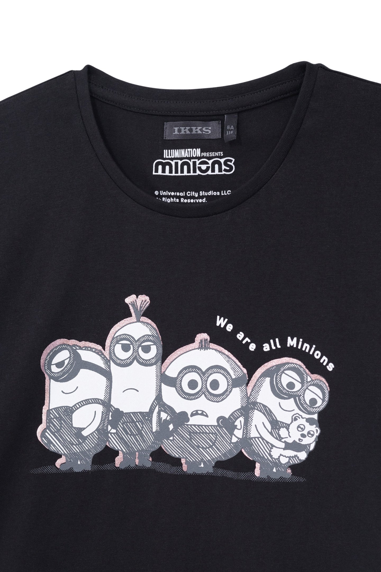 GIRL'S BLACK ORGANIC COTTON MINIONS FOIL PRINT T-SHIRT 3