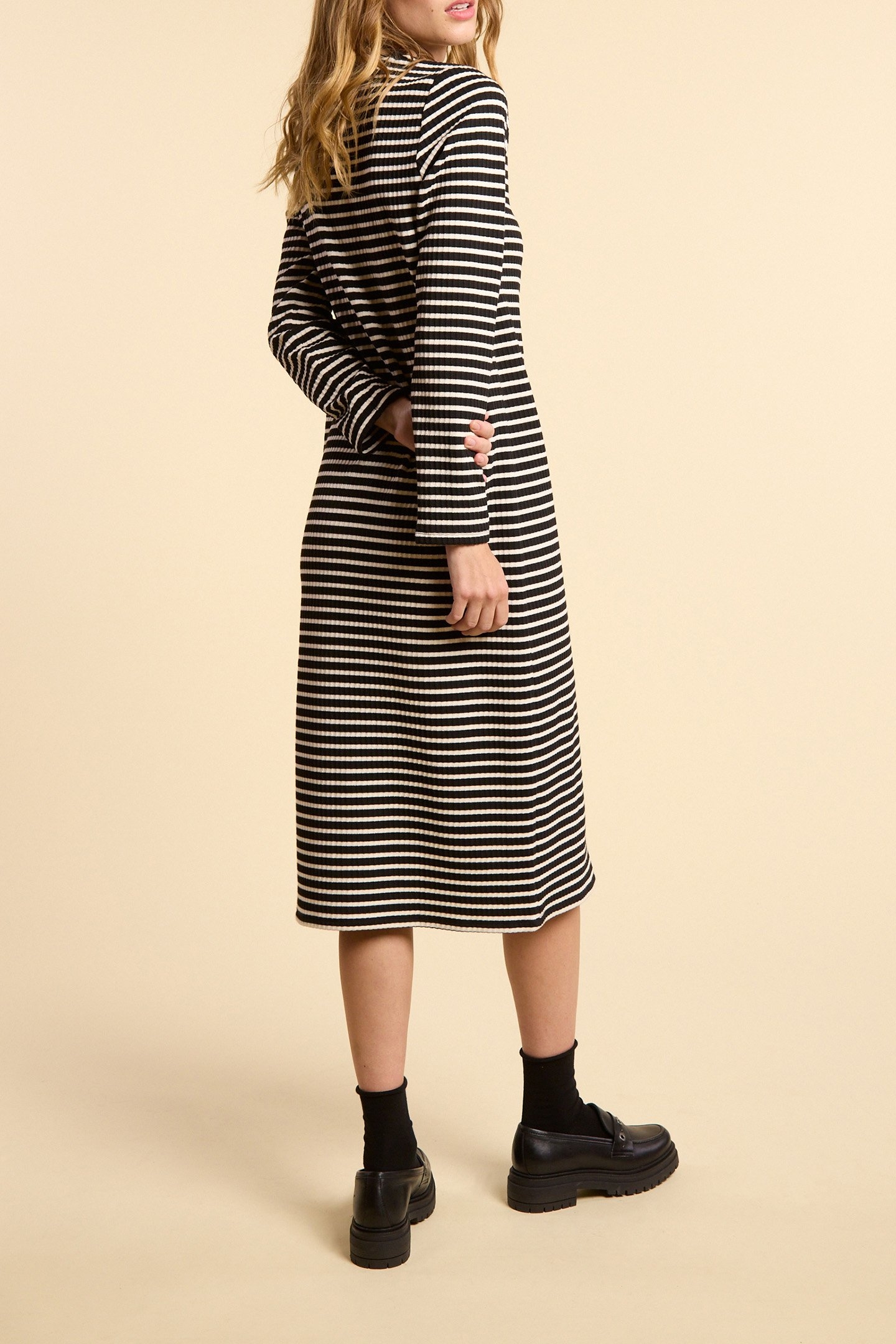 BLACK BUTTONED SAILOR-STRIPE LONG DRESS 2