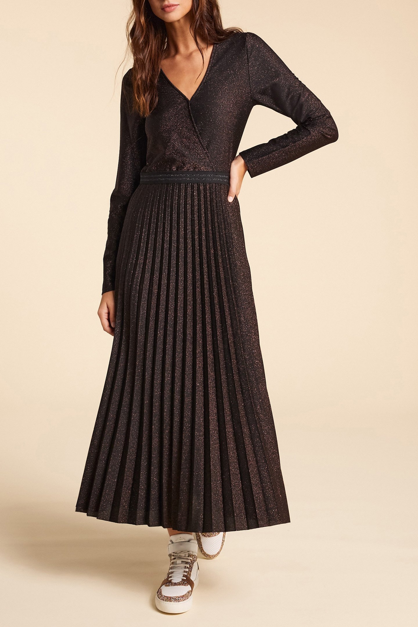 BLACK COPPER GLITTER KNIT LONG DRESS 1