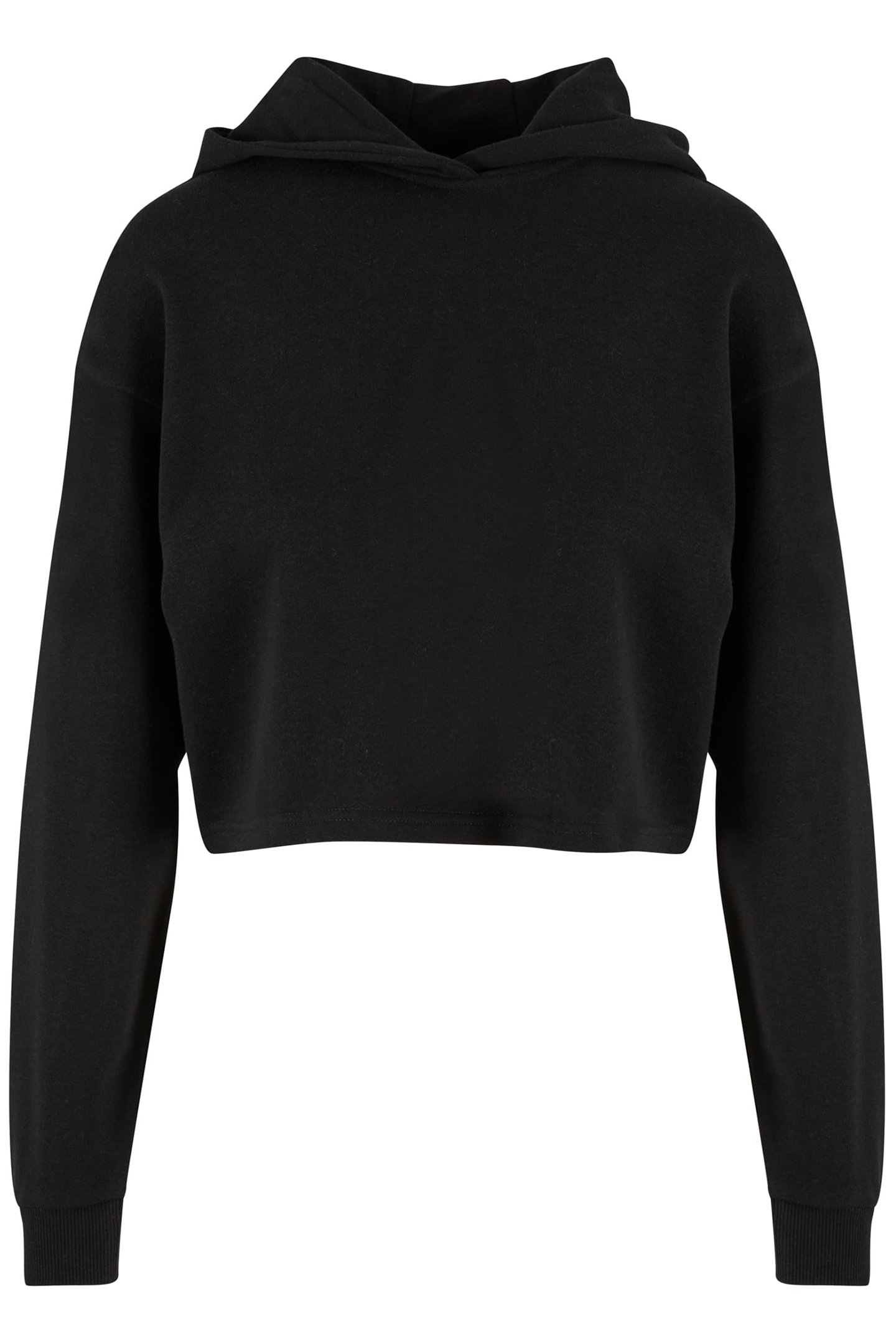 LADIES OVERSIZED CROPPED LIGHT TERRY HOODIE BLACK 1