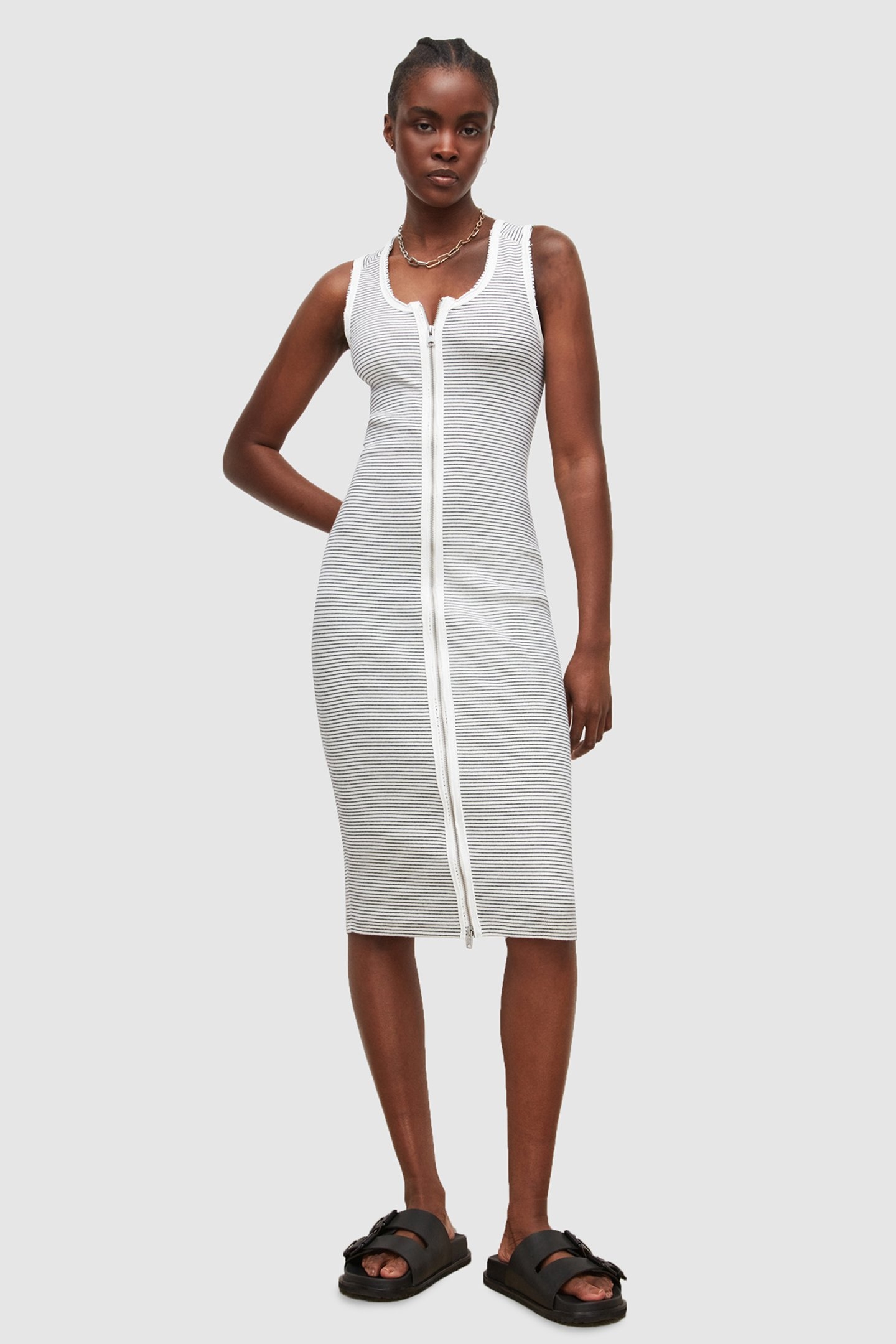 ALICIA STRIPE DRESS CHALK/BLACK 1