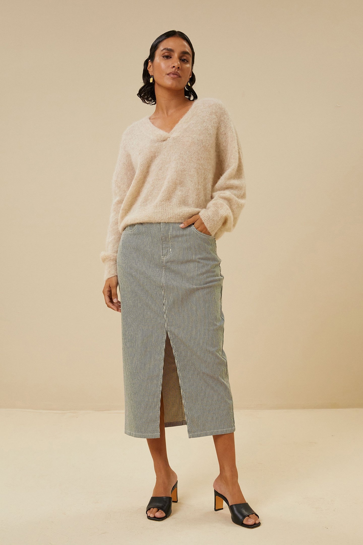 ELBA STRIPE SKIRT JET BLACK 1